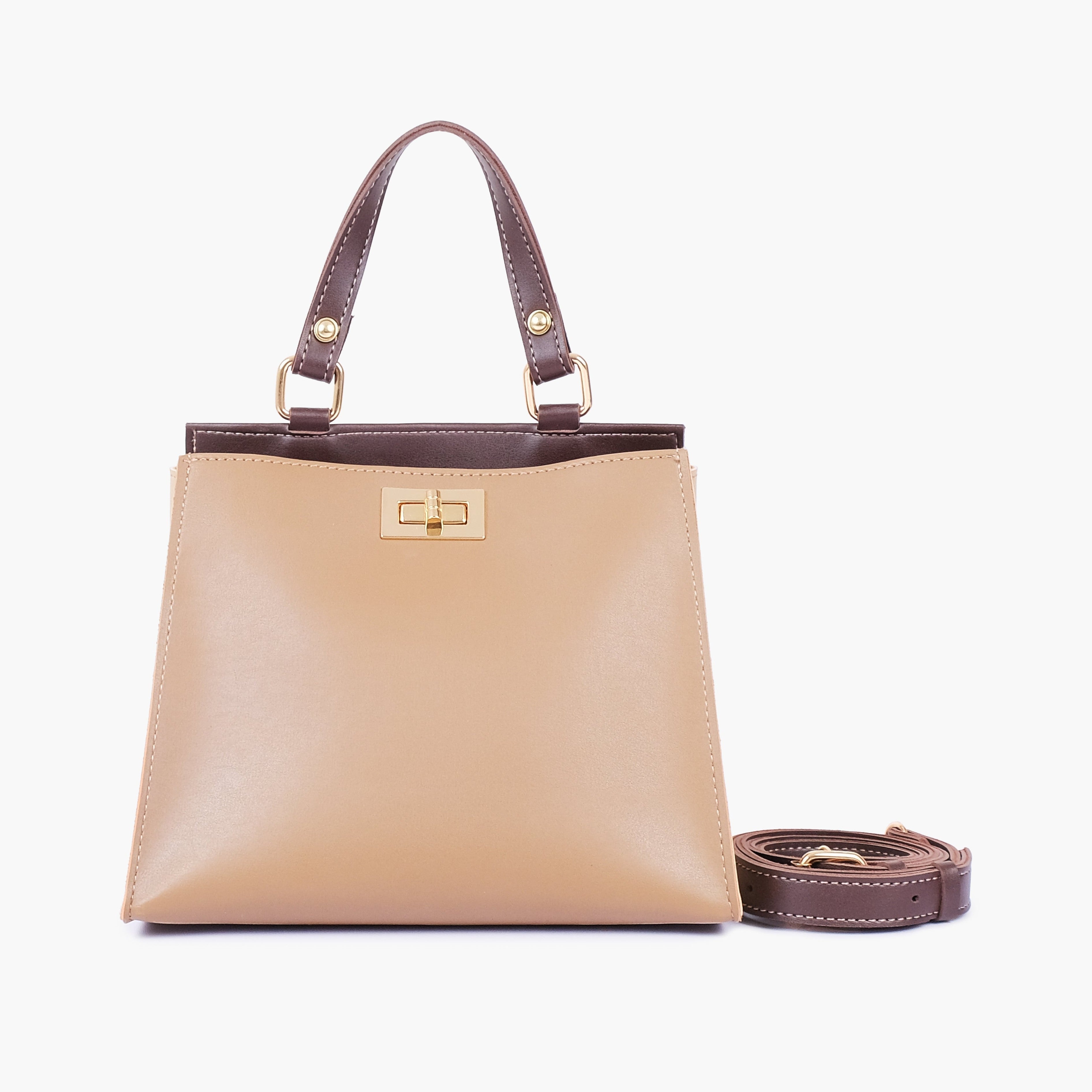 Coffee front lock top-handle mini bag