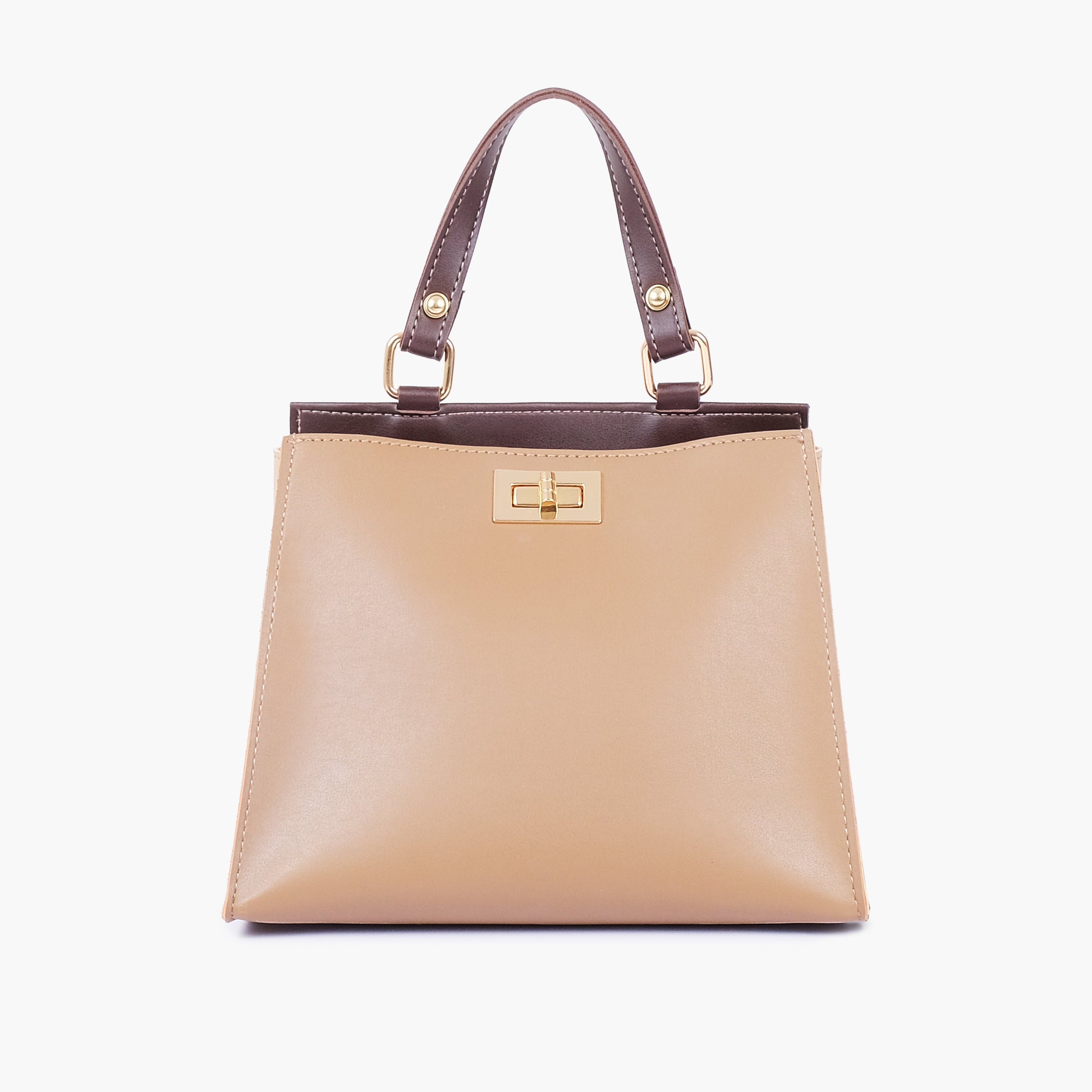 Coffee front lock top-handle mini bag