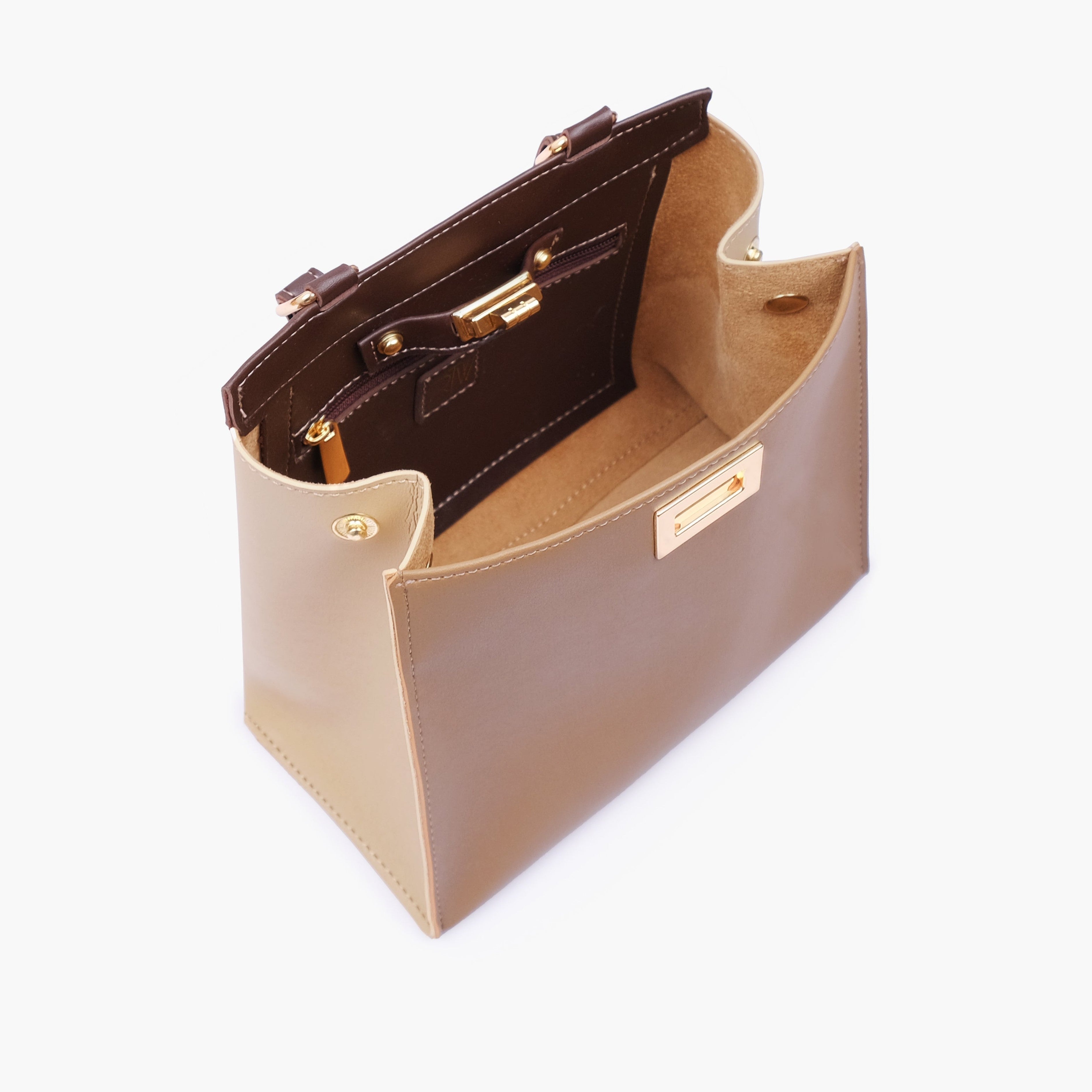 Coffee front lock top-handle mini bag