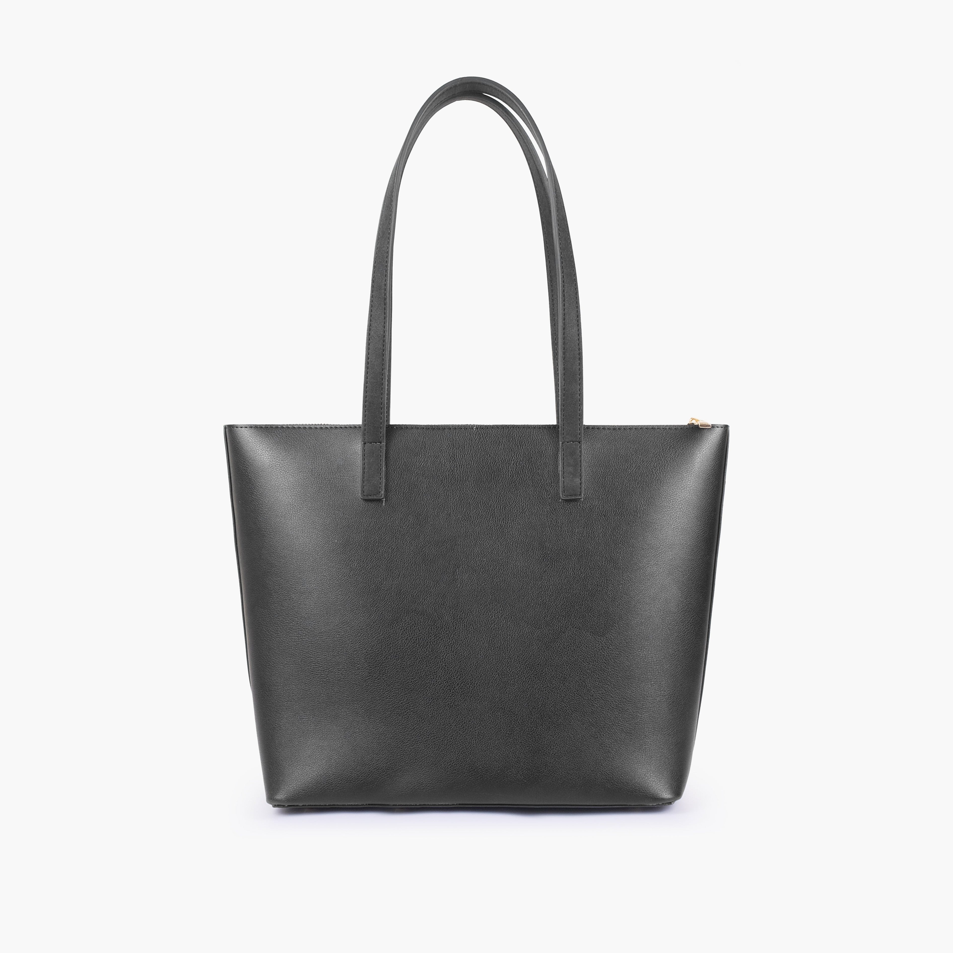 Black front pocket tote bag