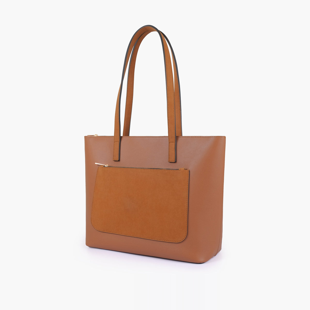 Tan front pocket tote bag