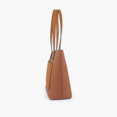 Tan front pocket tote bag
