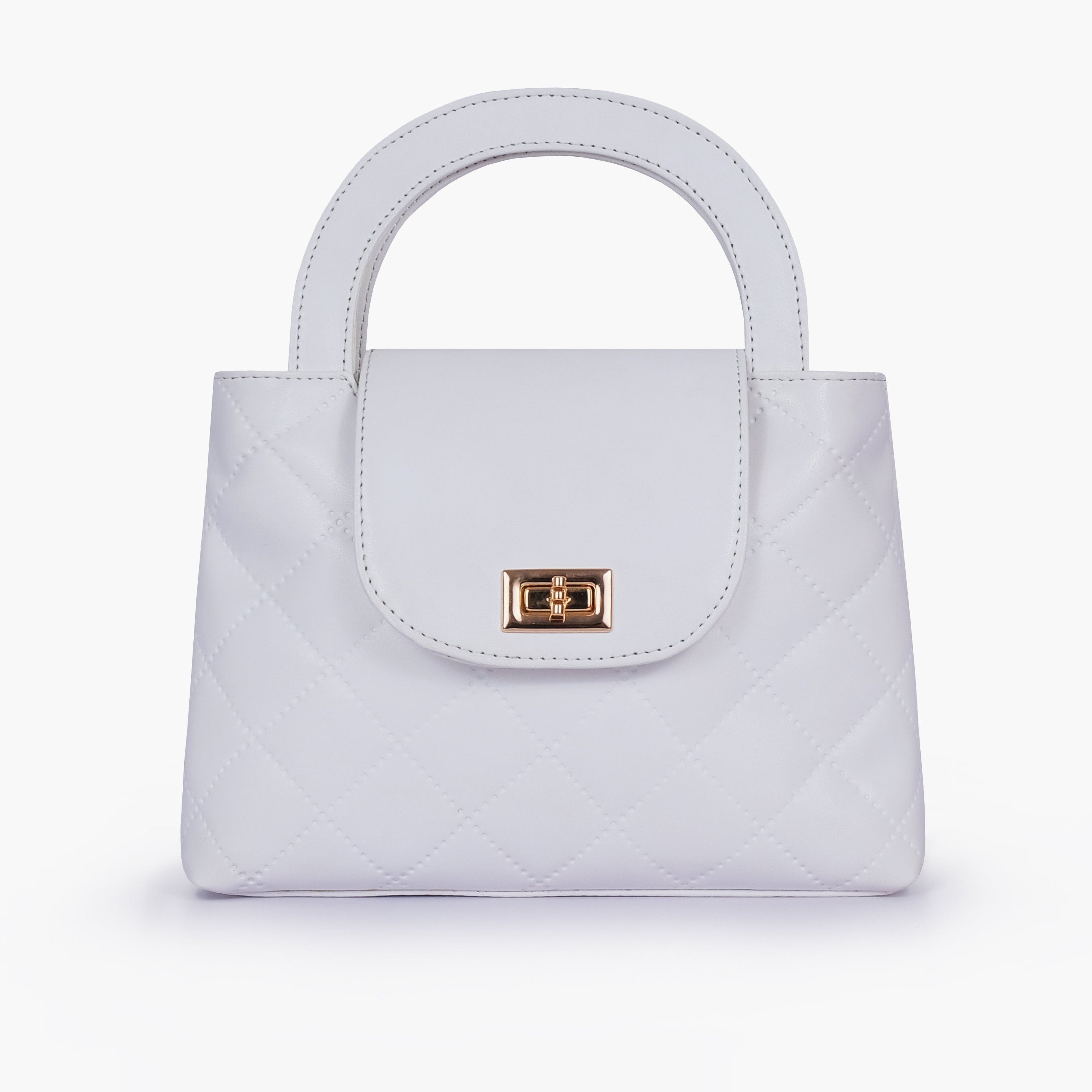 White flap quilted bag with top handle