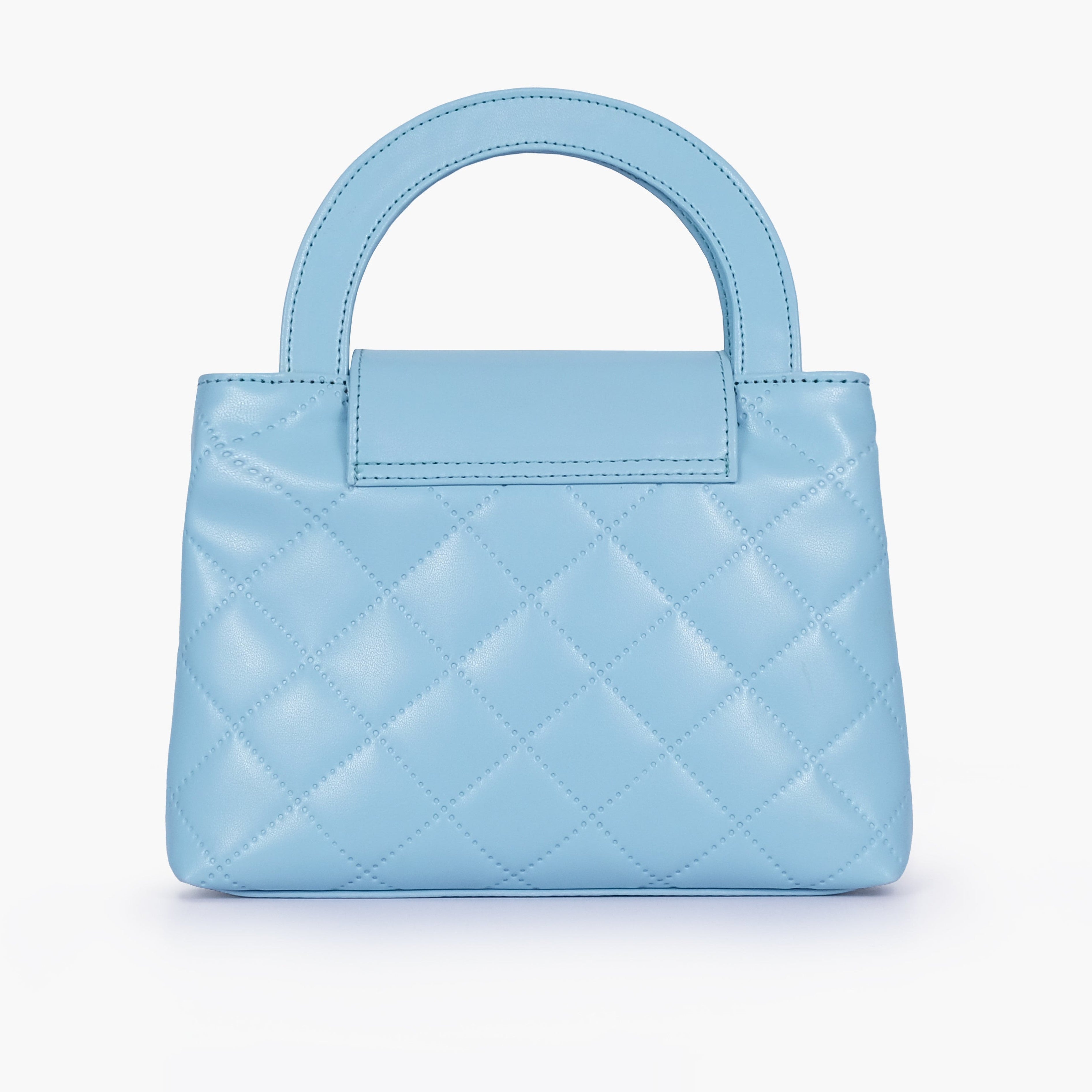 Sky blue flap quilted bag with top handle