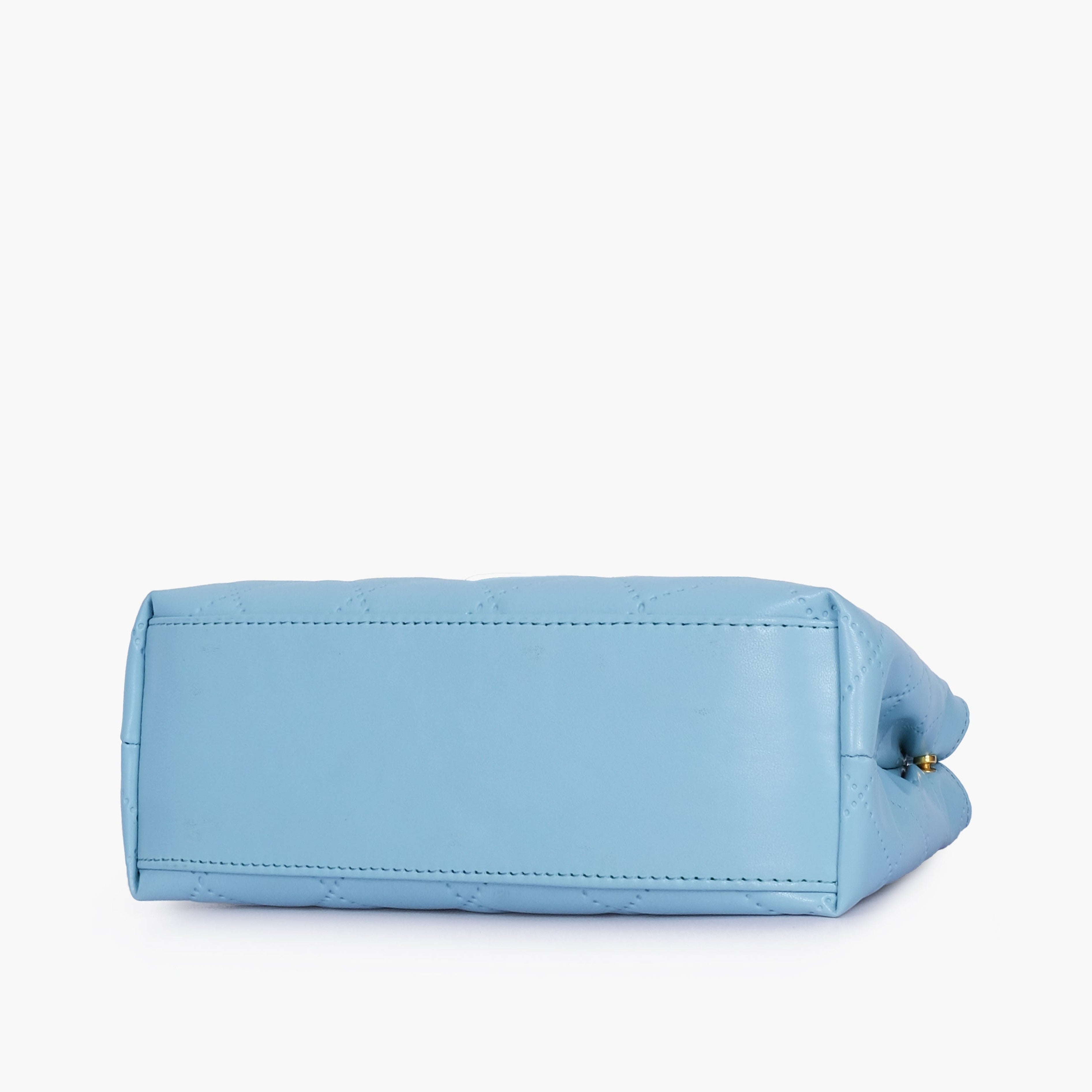 Sky blue flap quilted bag with top handle