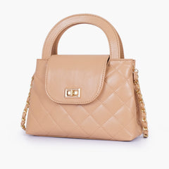 Beige flap quilted bag with top handle