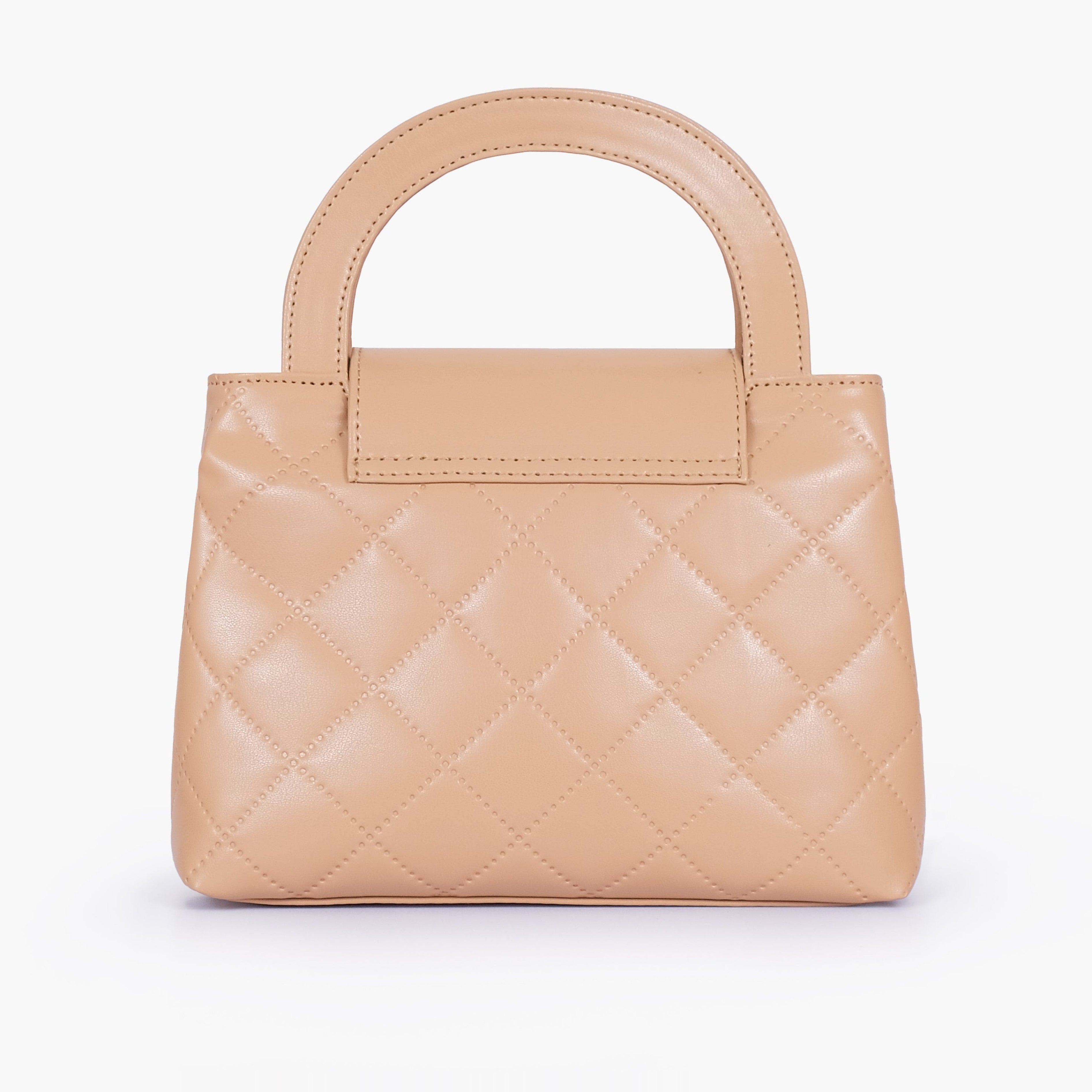 Beige flap quilted bag with top handle
