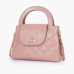 Baby pink flap quilted bag with top handle