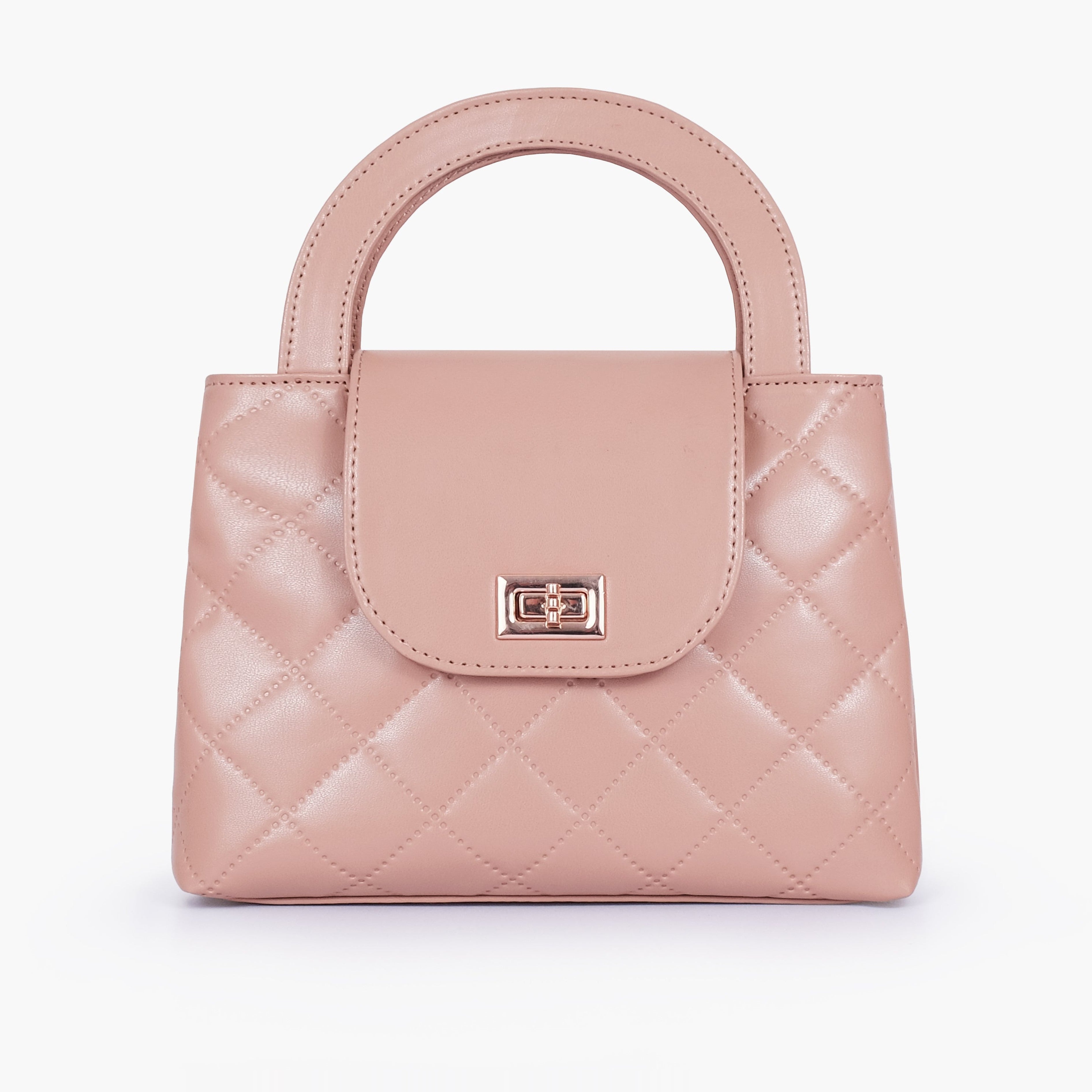 Baby pink flap quilted bag with top handle