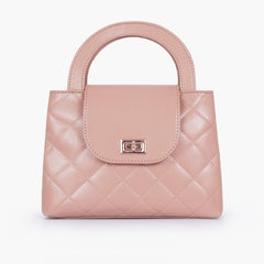 Baby pink flap quilted bag with top handle