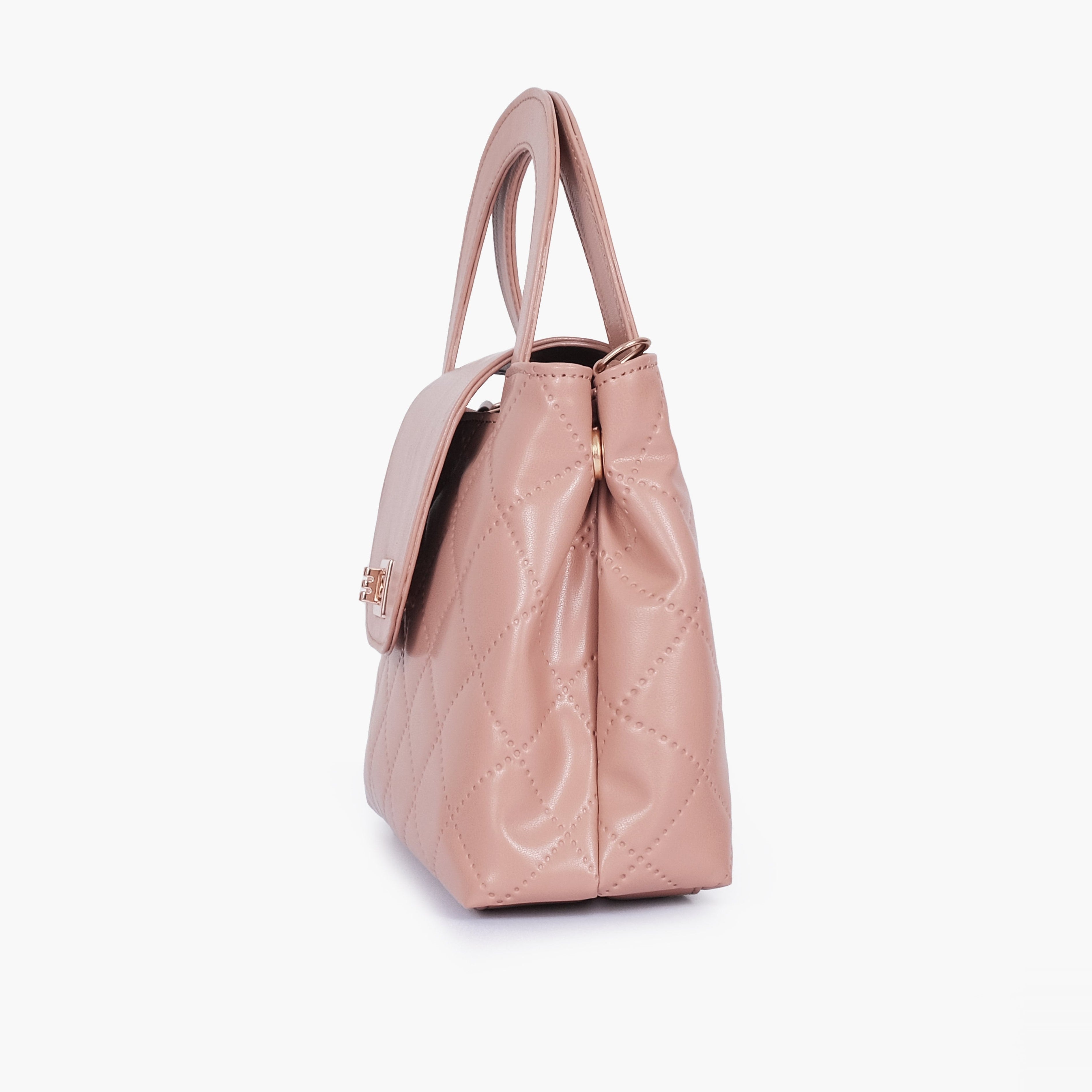 Baby pink flap quilted bag with top handle