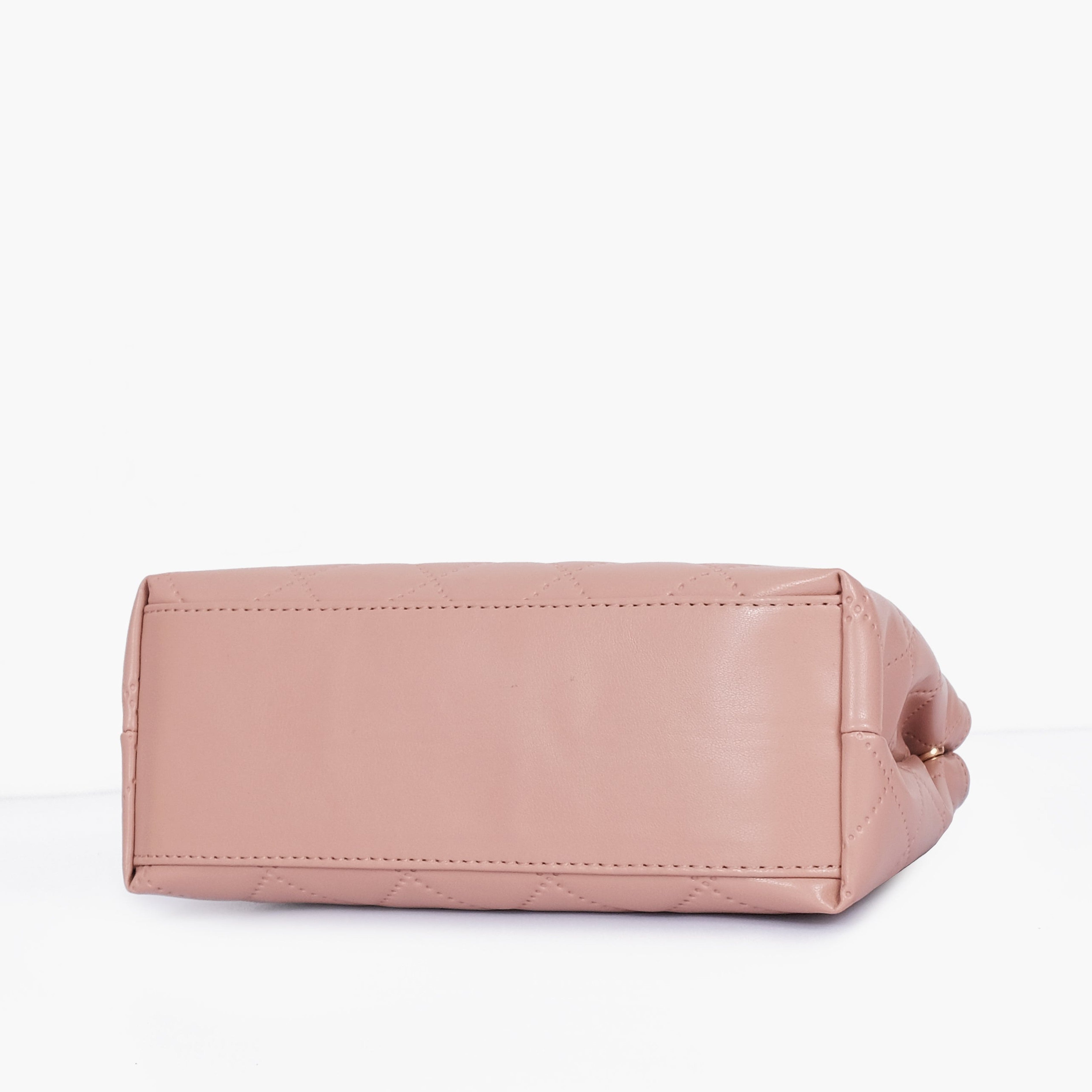 Baby pink flap quilted bag with top handle