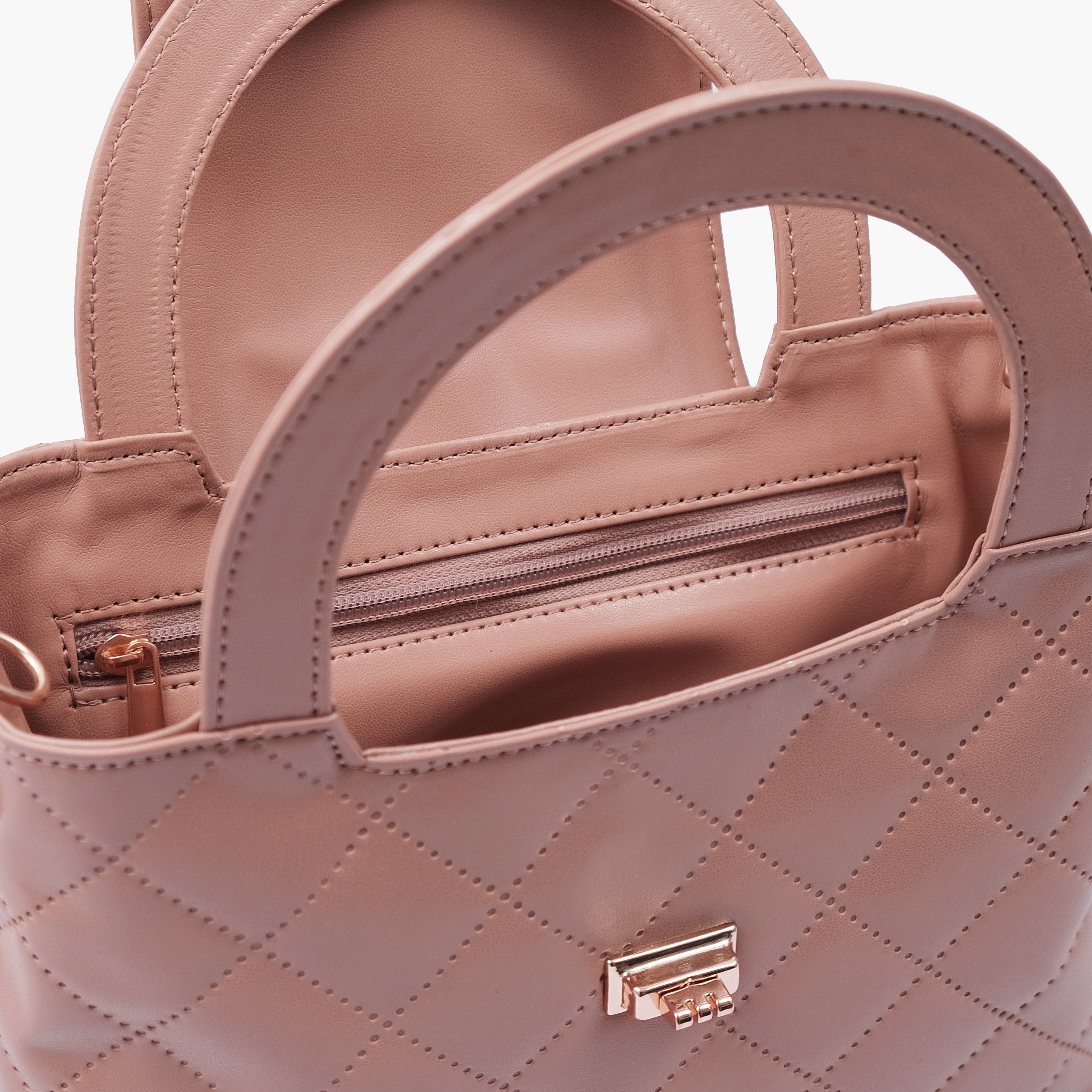 Baby pink flap quilted bag with top handle