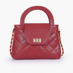Maroon flap quilted bag with top handle