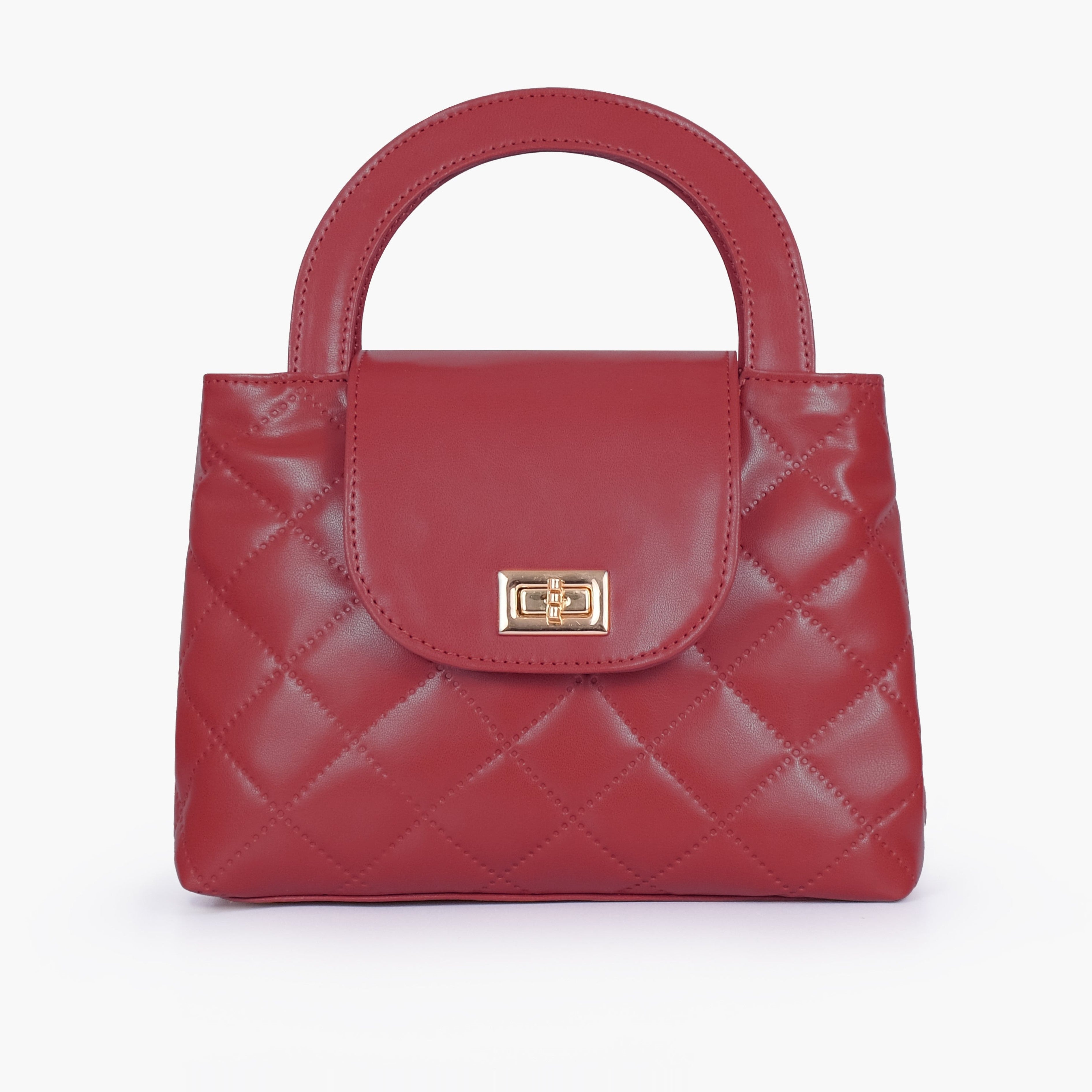 Maroon flap quilted bag with top handle