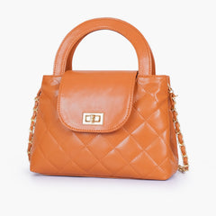 Mustard flap quilted bag with top handle