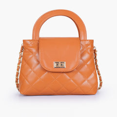 Mustard flap quilted bag with top handle
