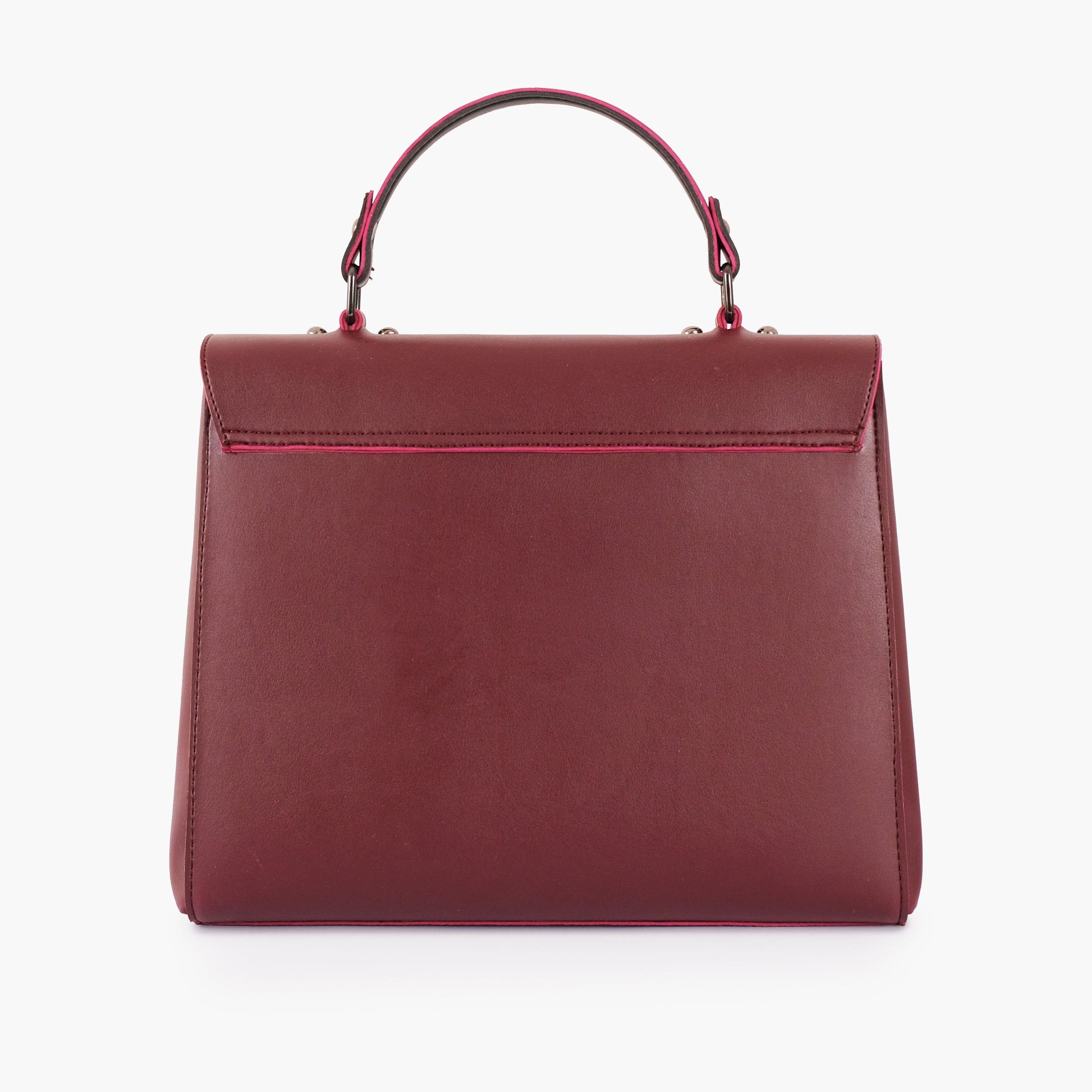 Burgundy flap-over top-handle bag