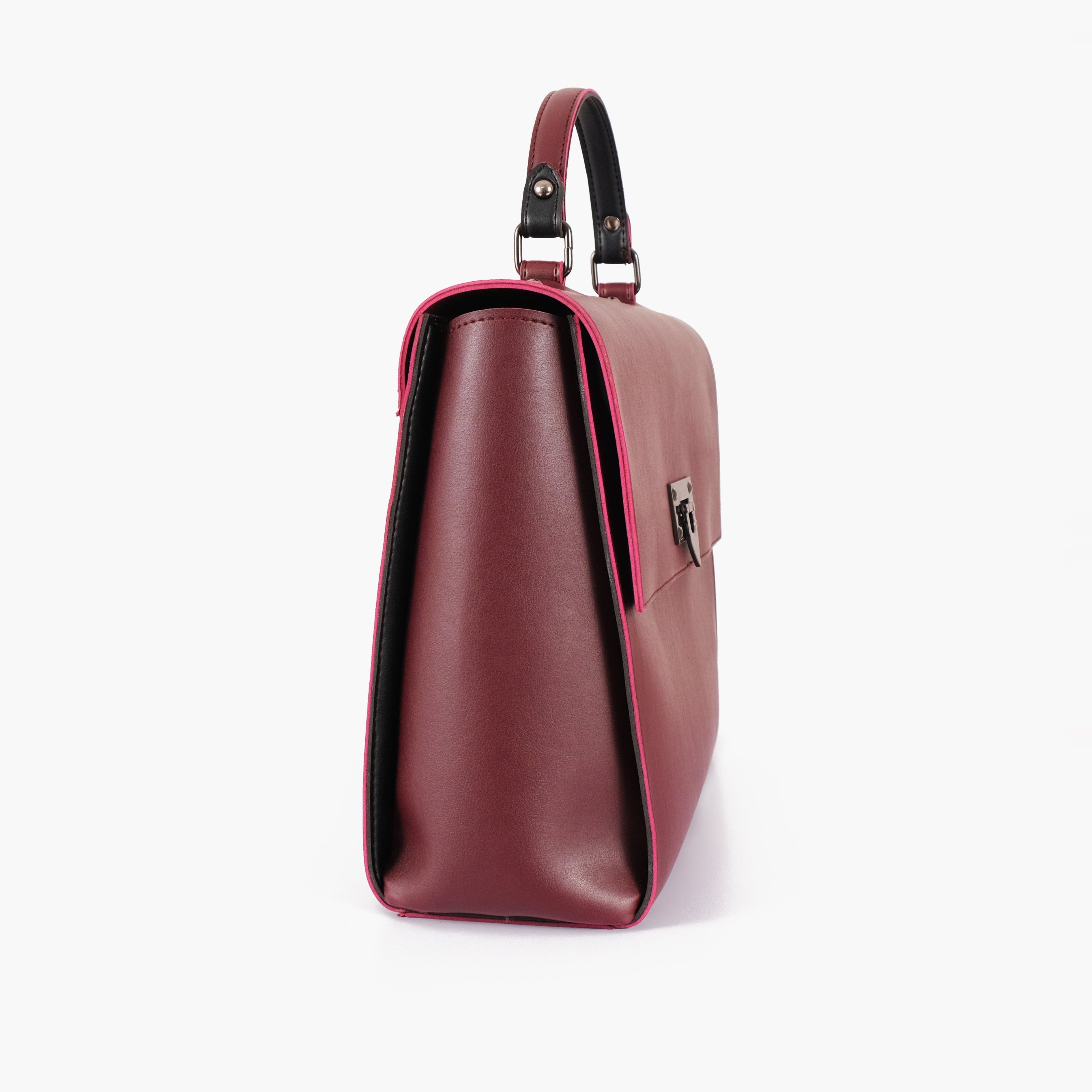 Burgundy flap-over top-handle bag