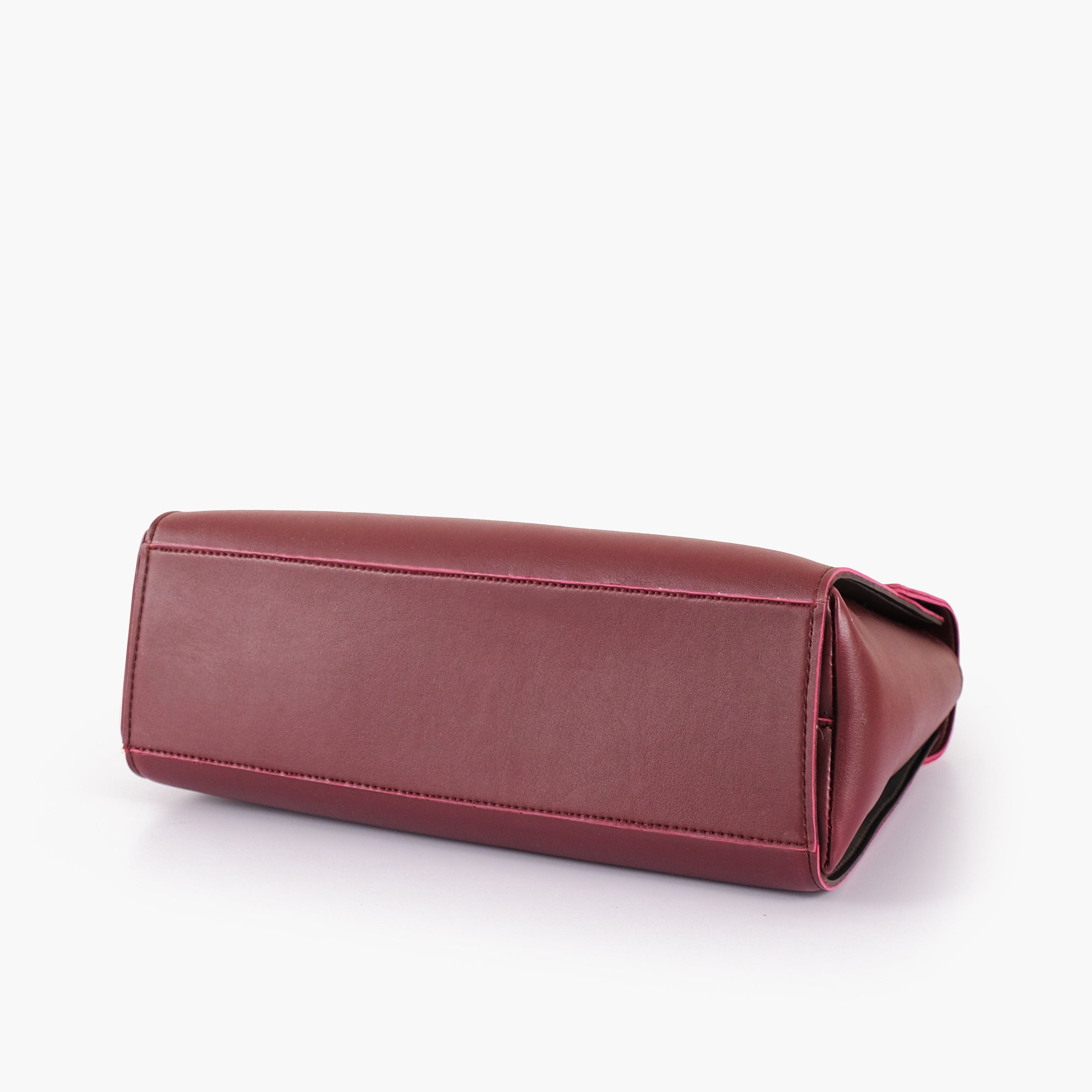 Burgundy flap-over top-handle bag