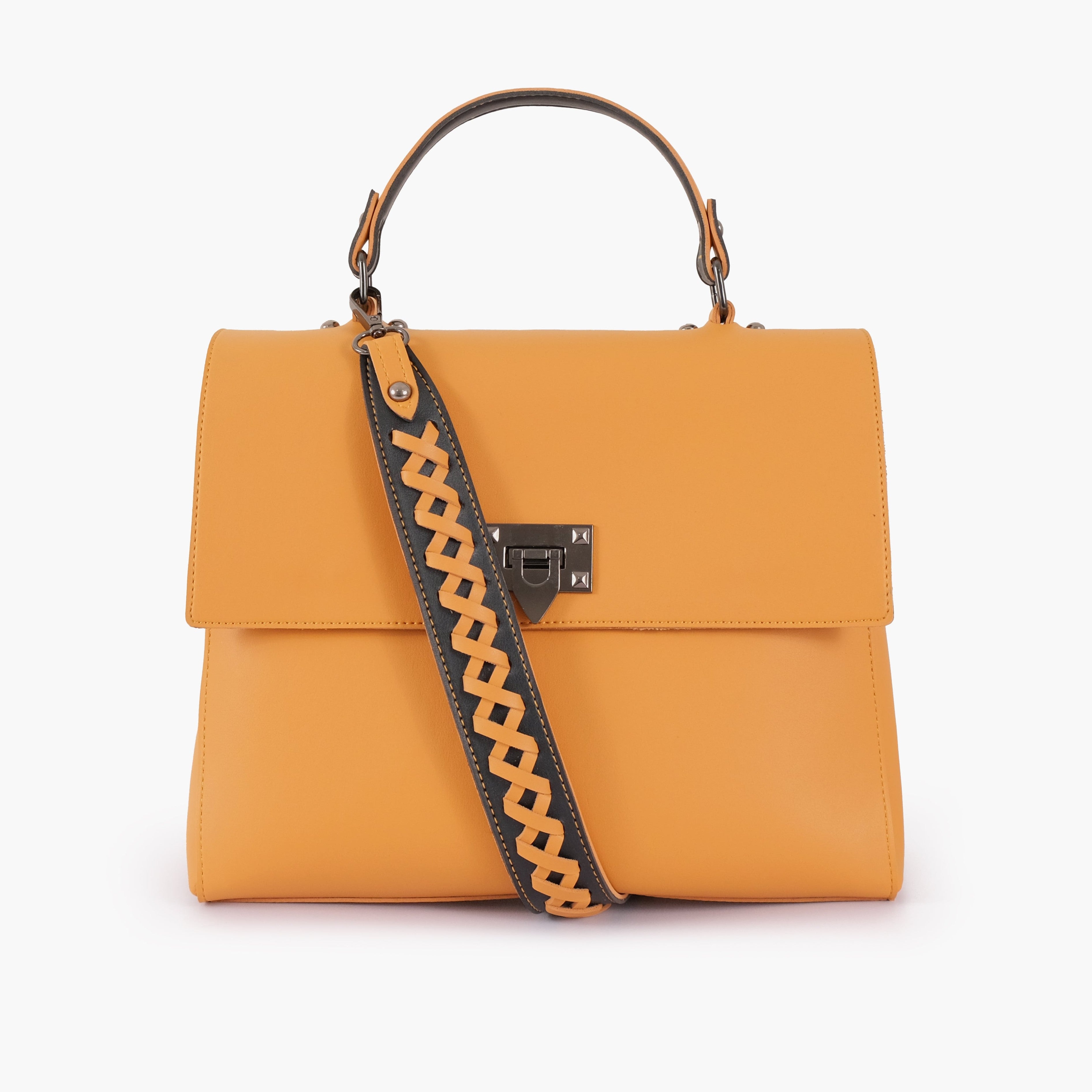 Mustard flap-over top-handle bag