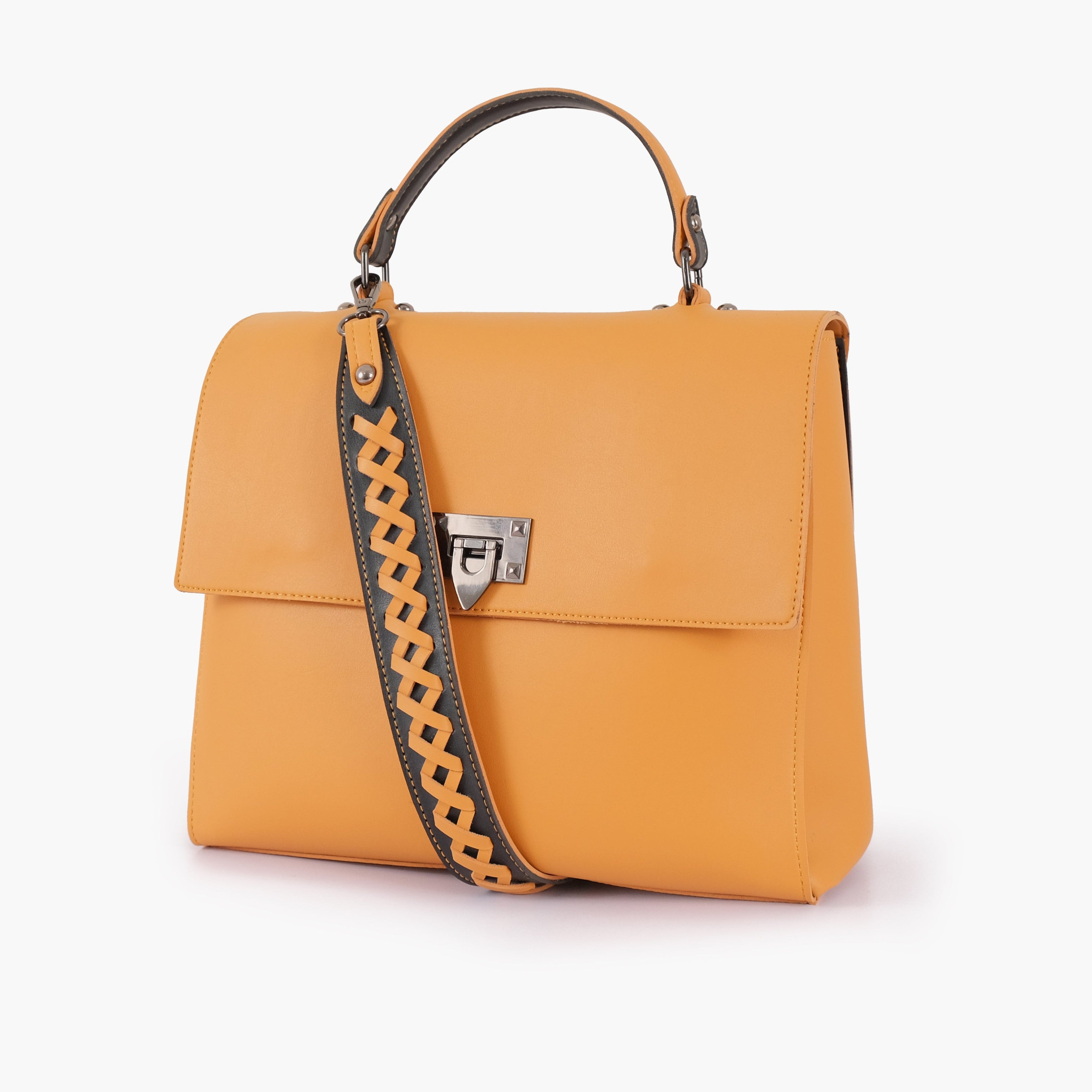 Mustard flap-over top-handle bag