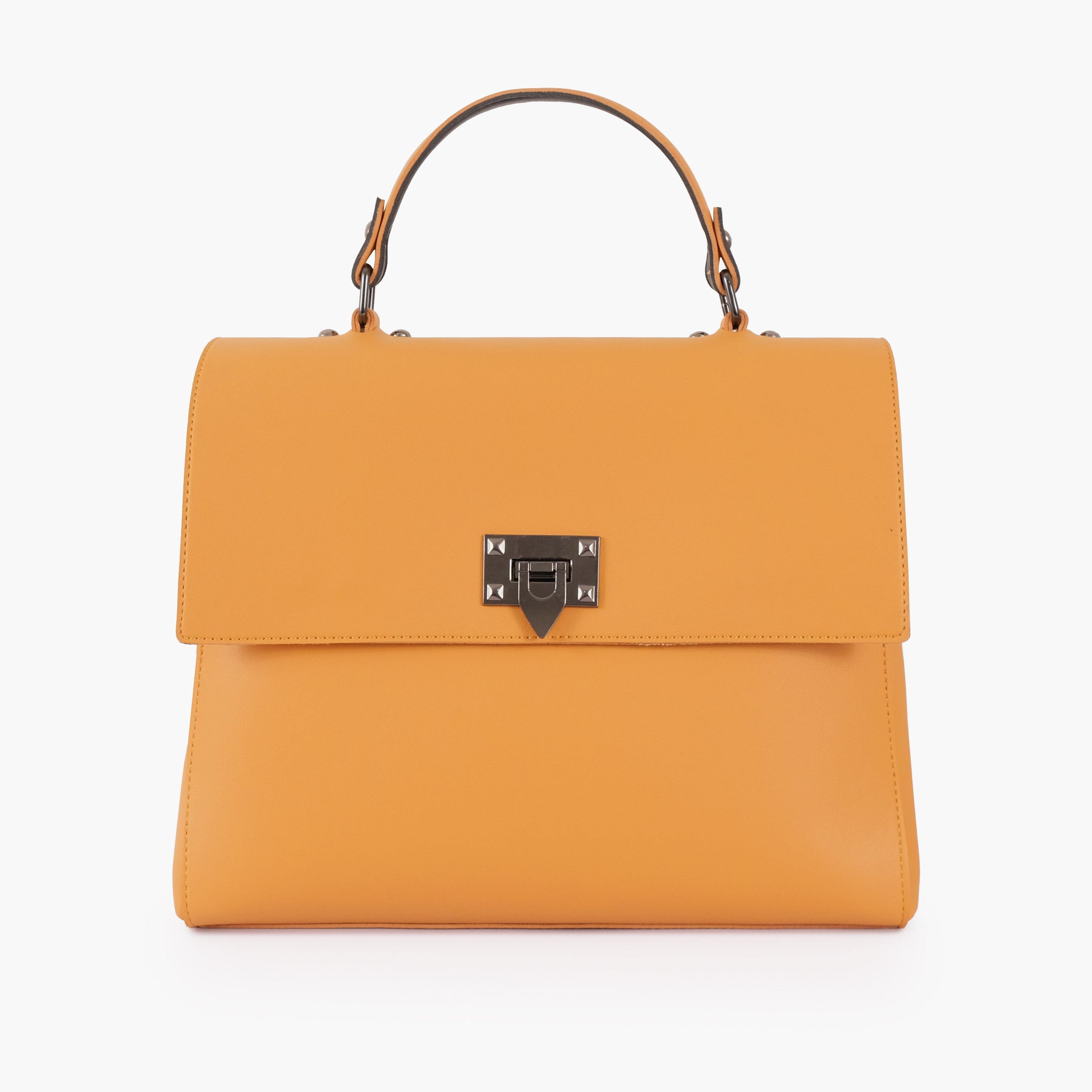 Mustard flap-over top-handle bag