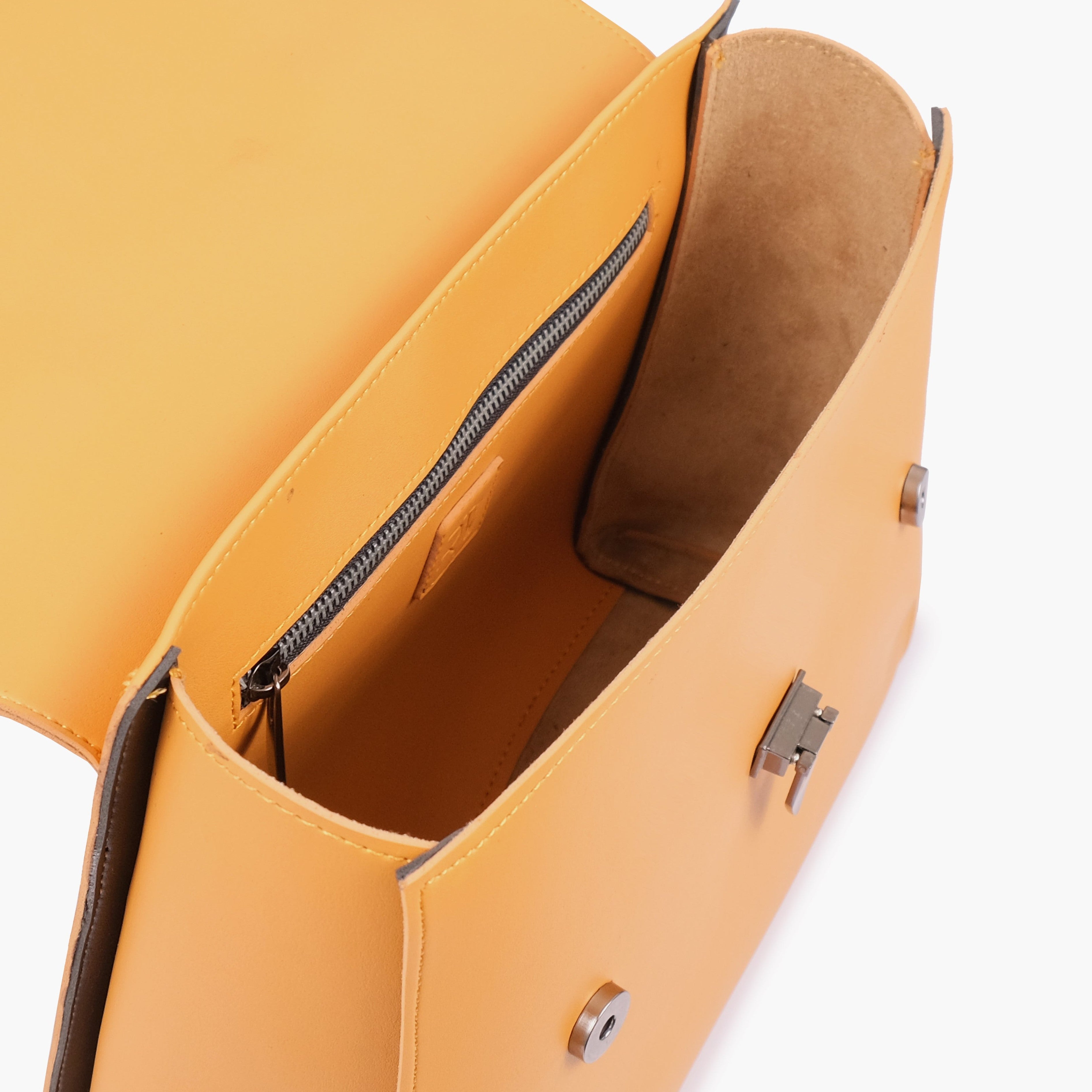 Mustard flap-over top-handle bag
