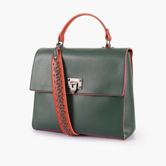 Army green flap-over top-handle bag