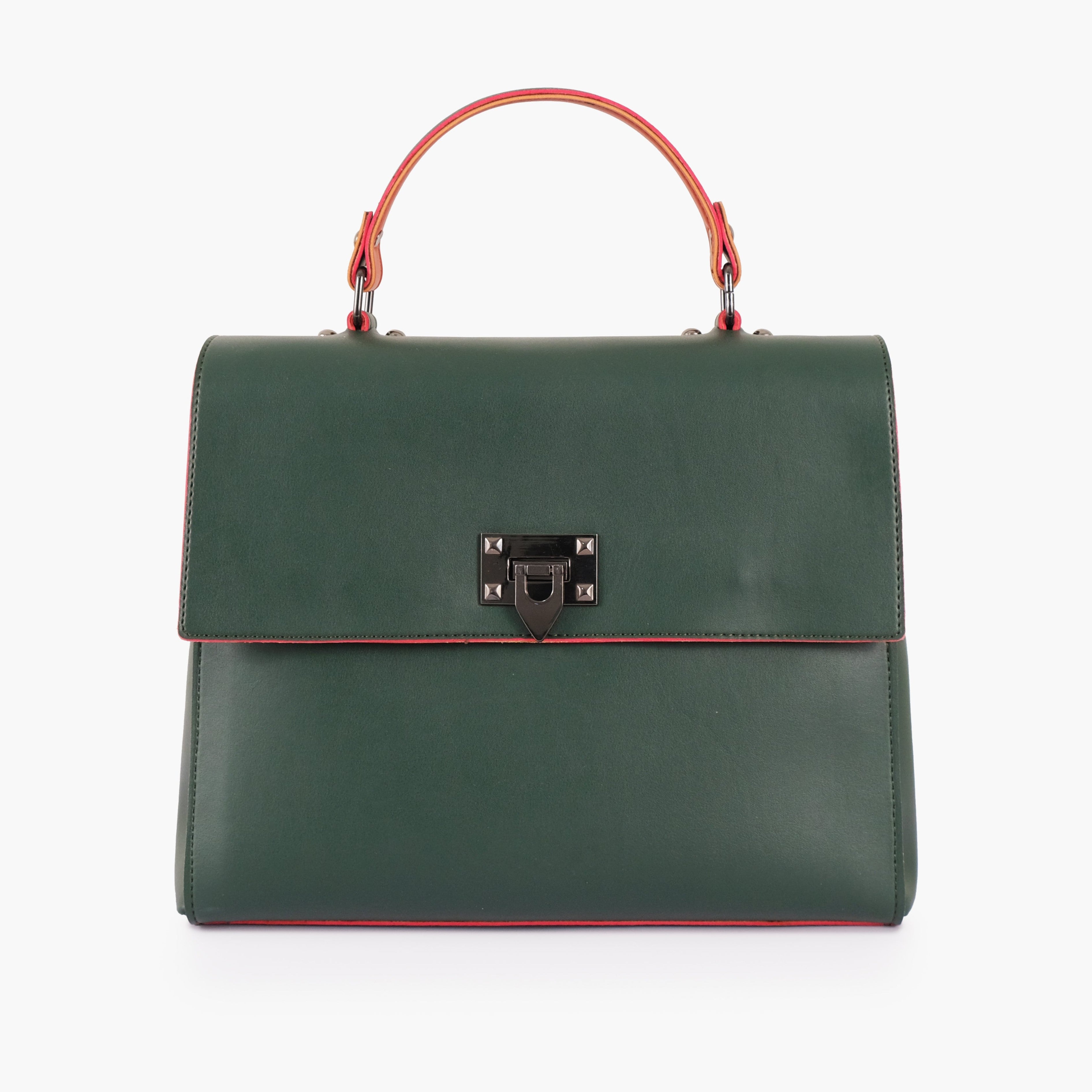 Army green flap-over top-handle bag