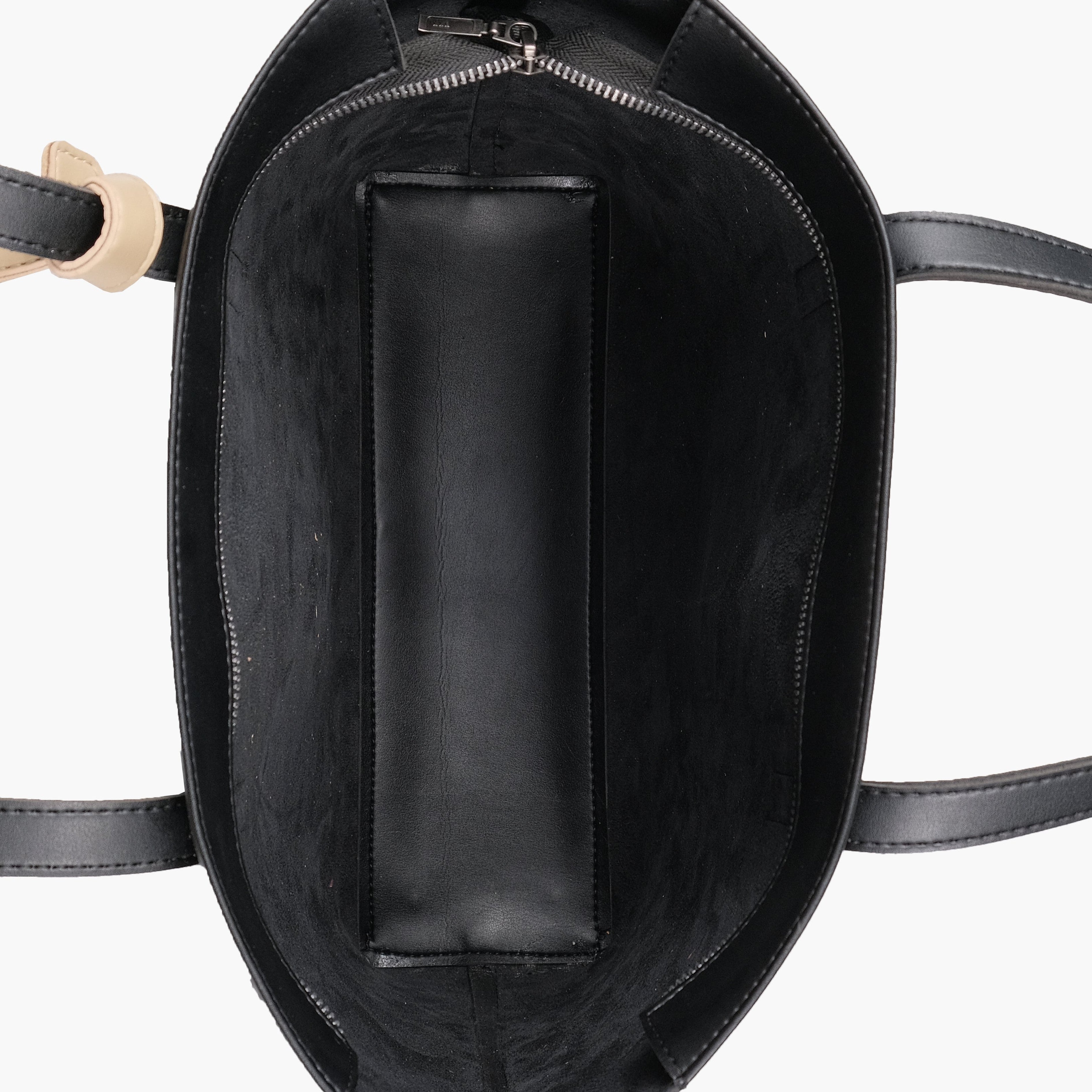 Black tote bag with detachable pouch