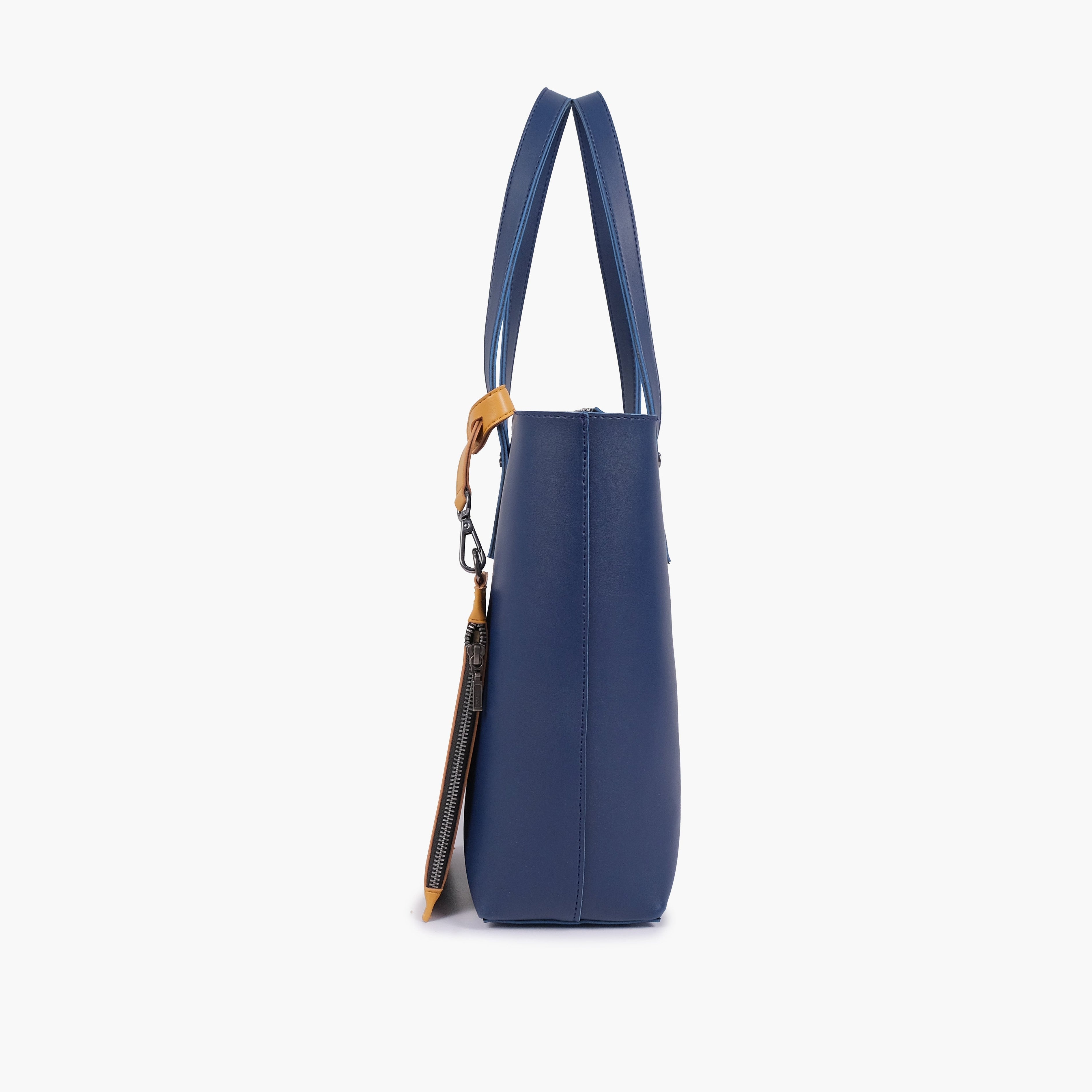 Blue tote bag with detachable pouch