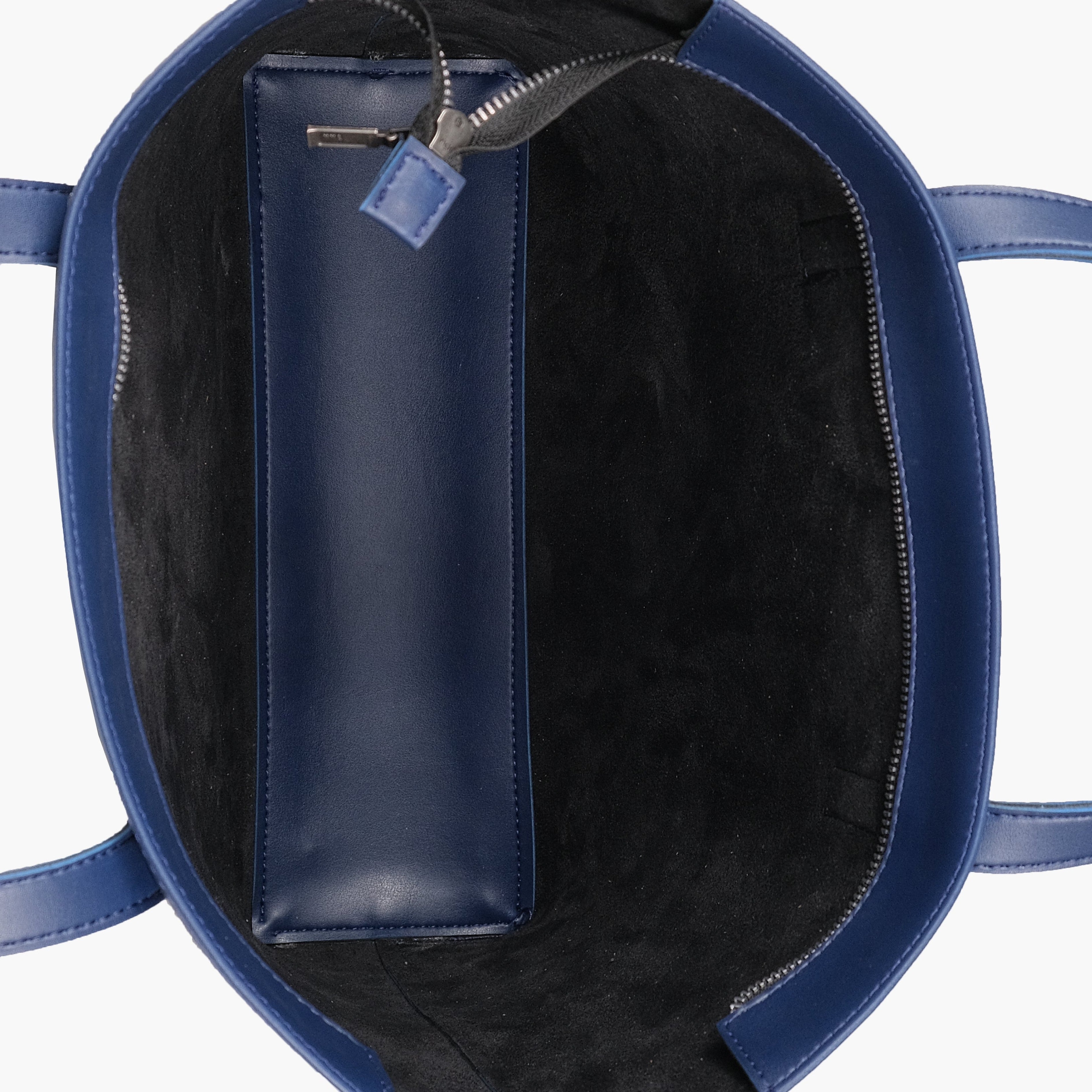Blue tote bag with detachable pouch