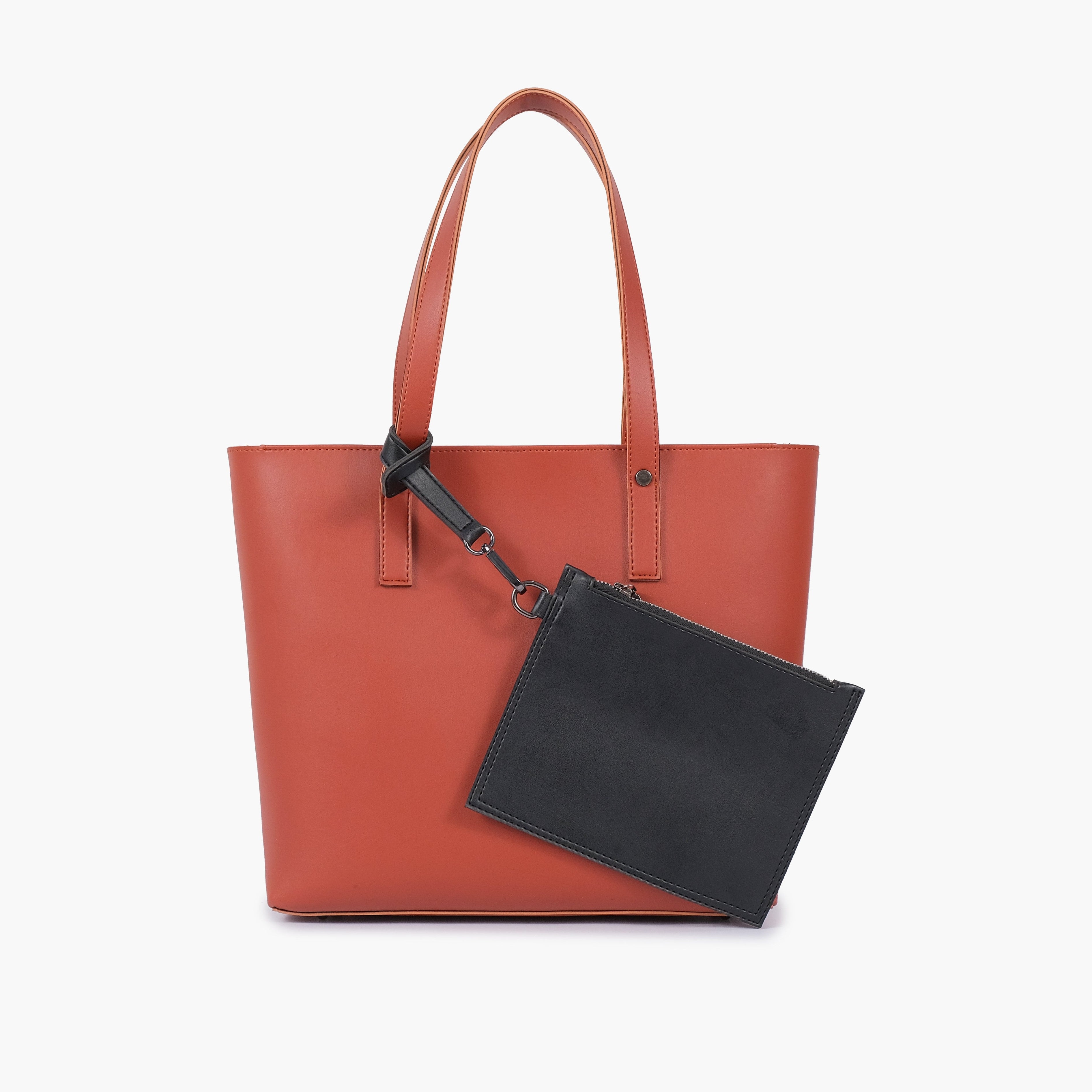 Rust tote bag with detachable pouch