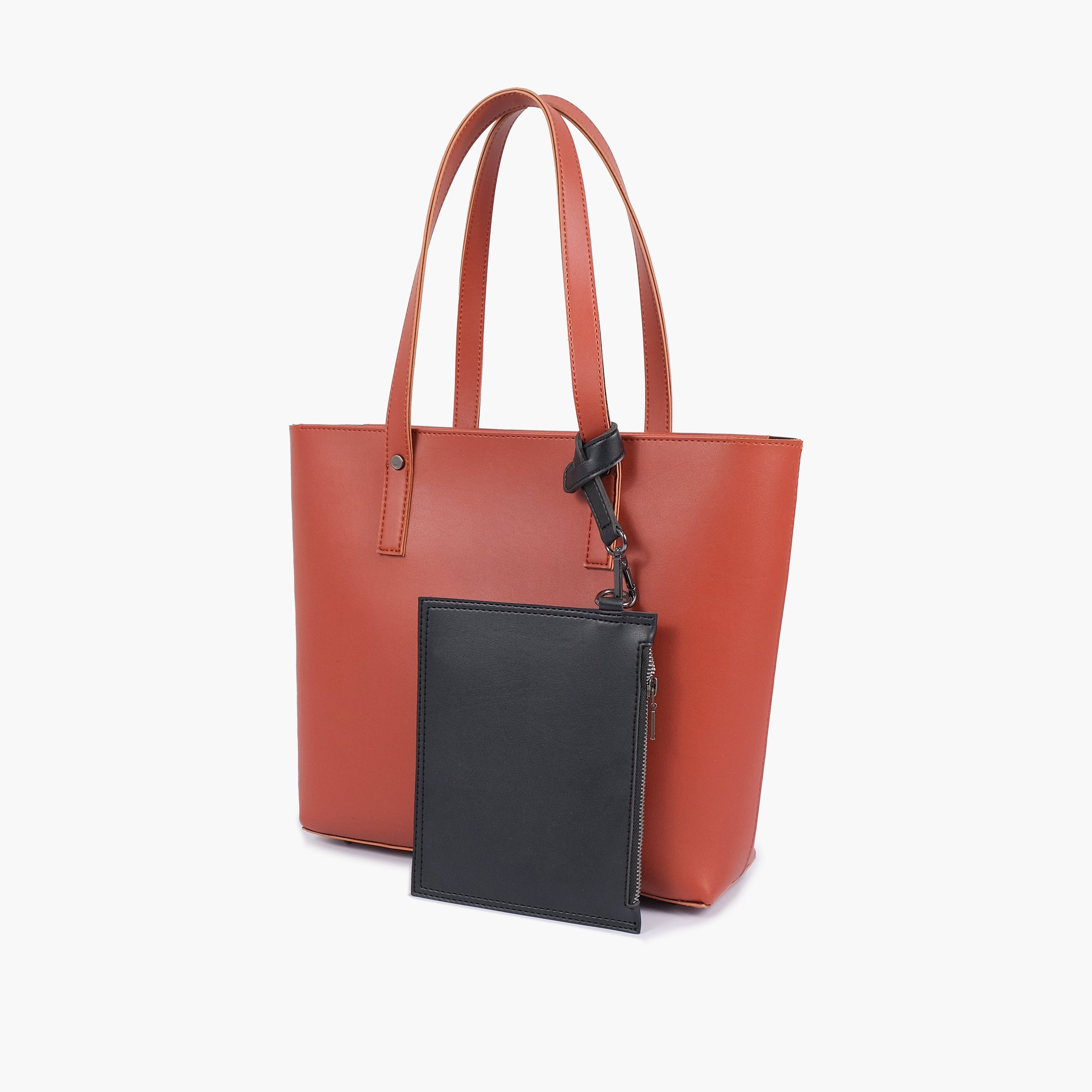 Rust tote bag with detachable pouch