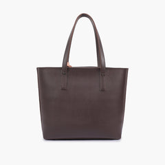 Dark brown tote bag with detachable pouch