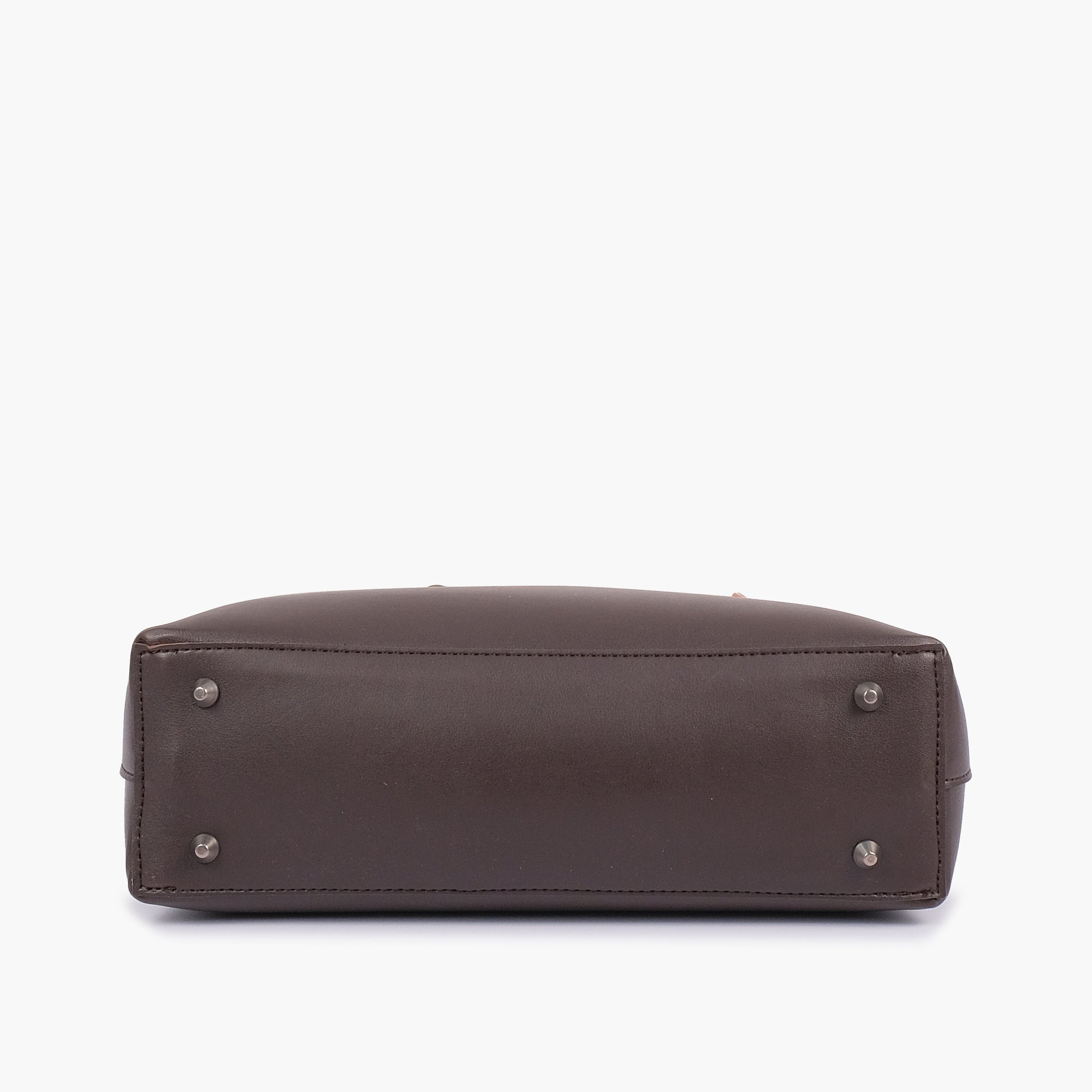 Dark brown tote bag with detachable pouch