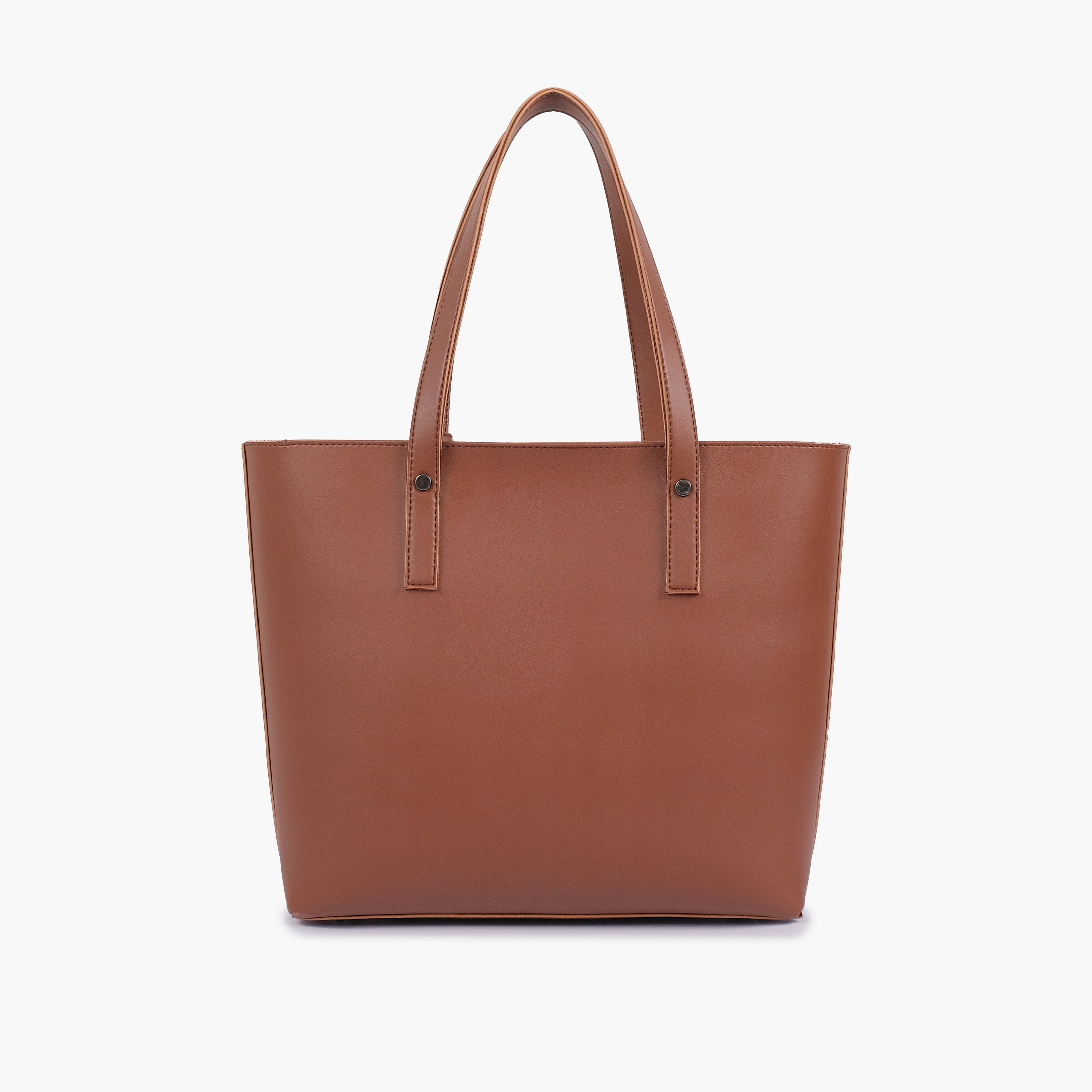 Brown tote bag with detachable pouch