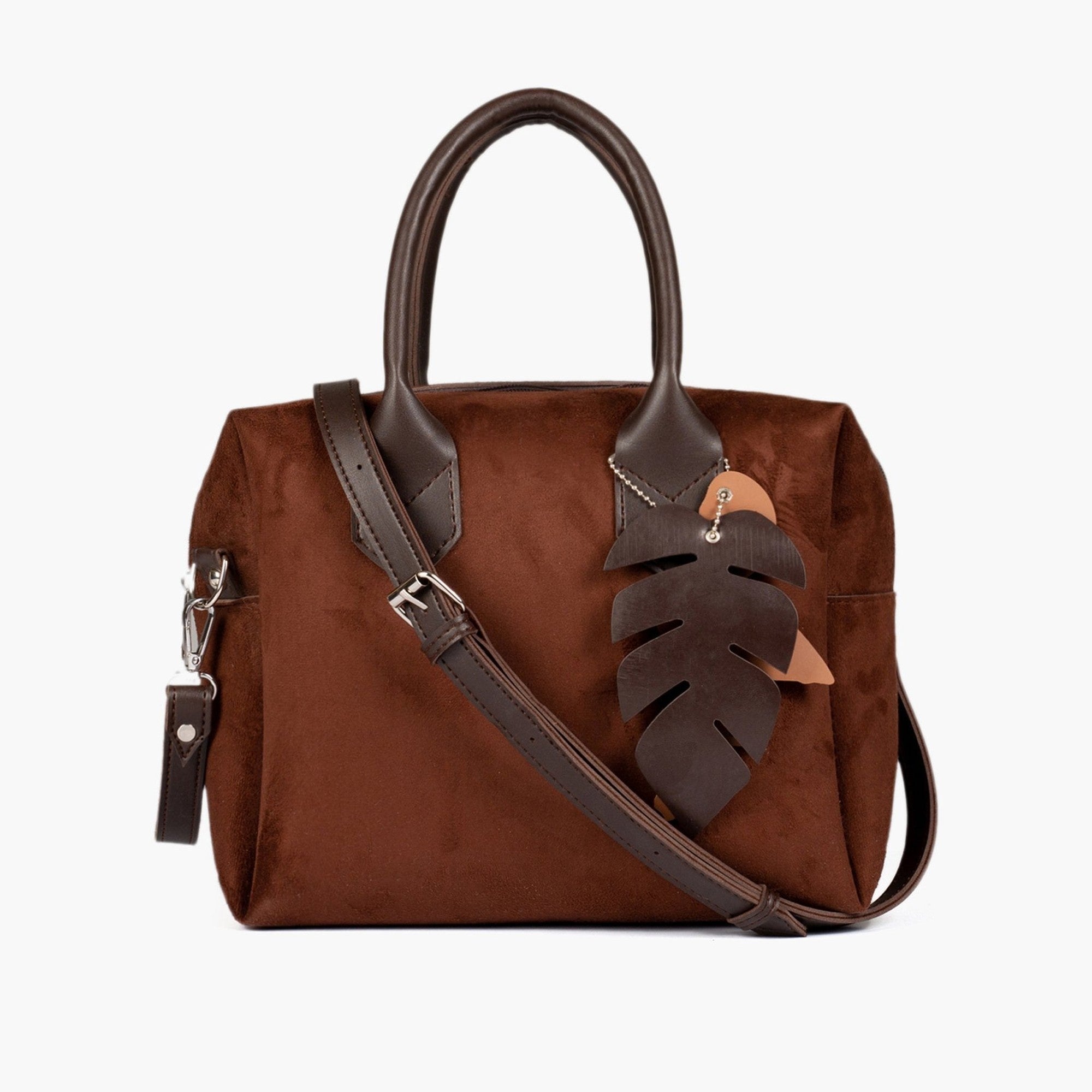 Dark brown suede mini bowling bag