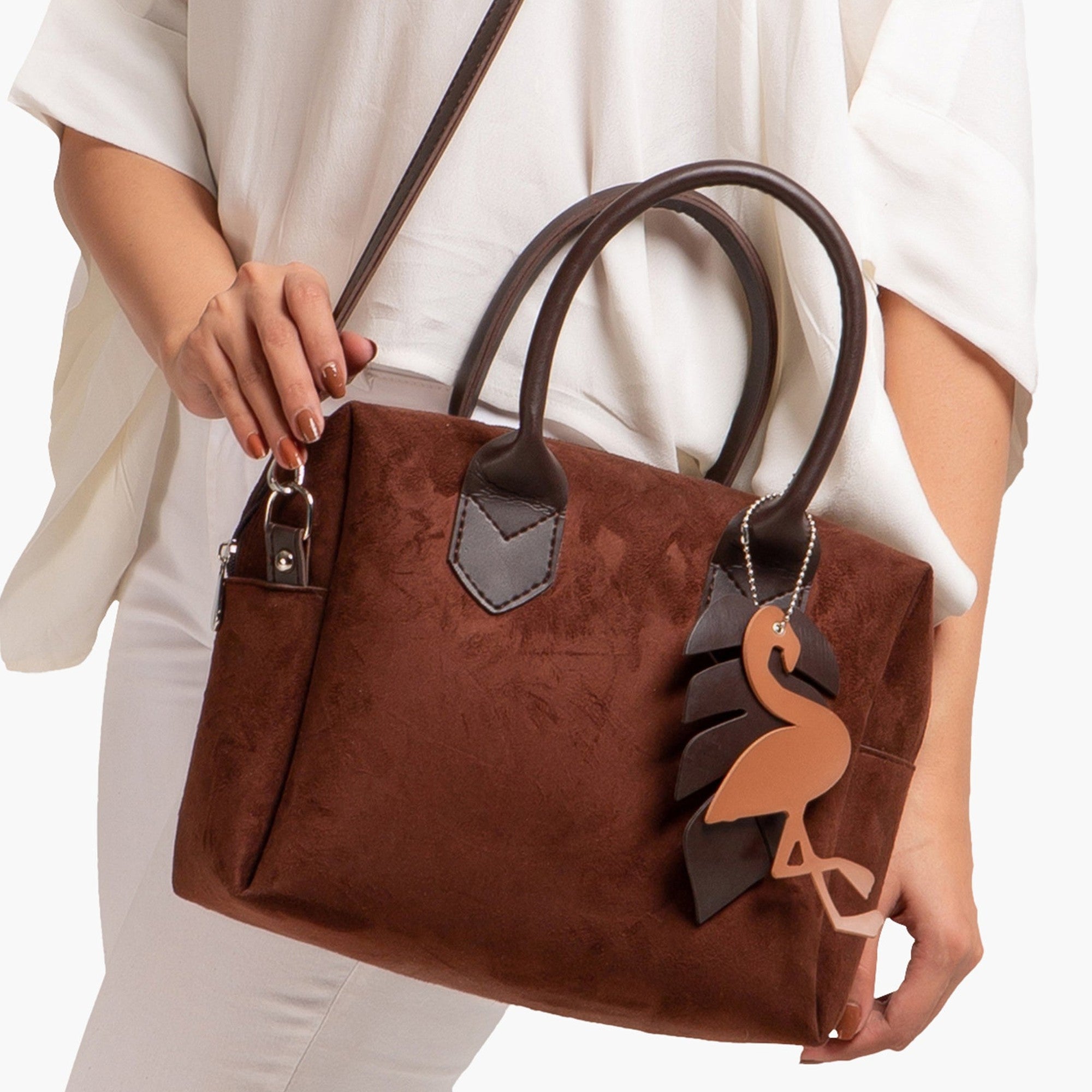Dark brown suede mini bowling bag