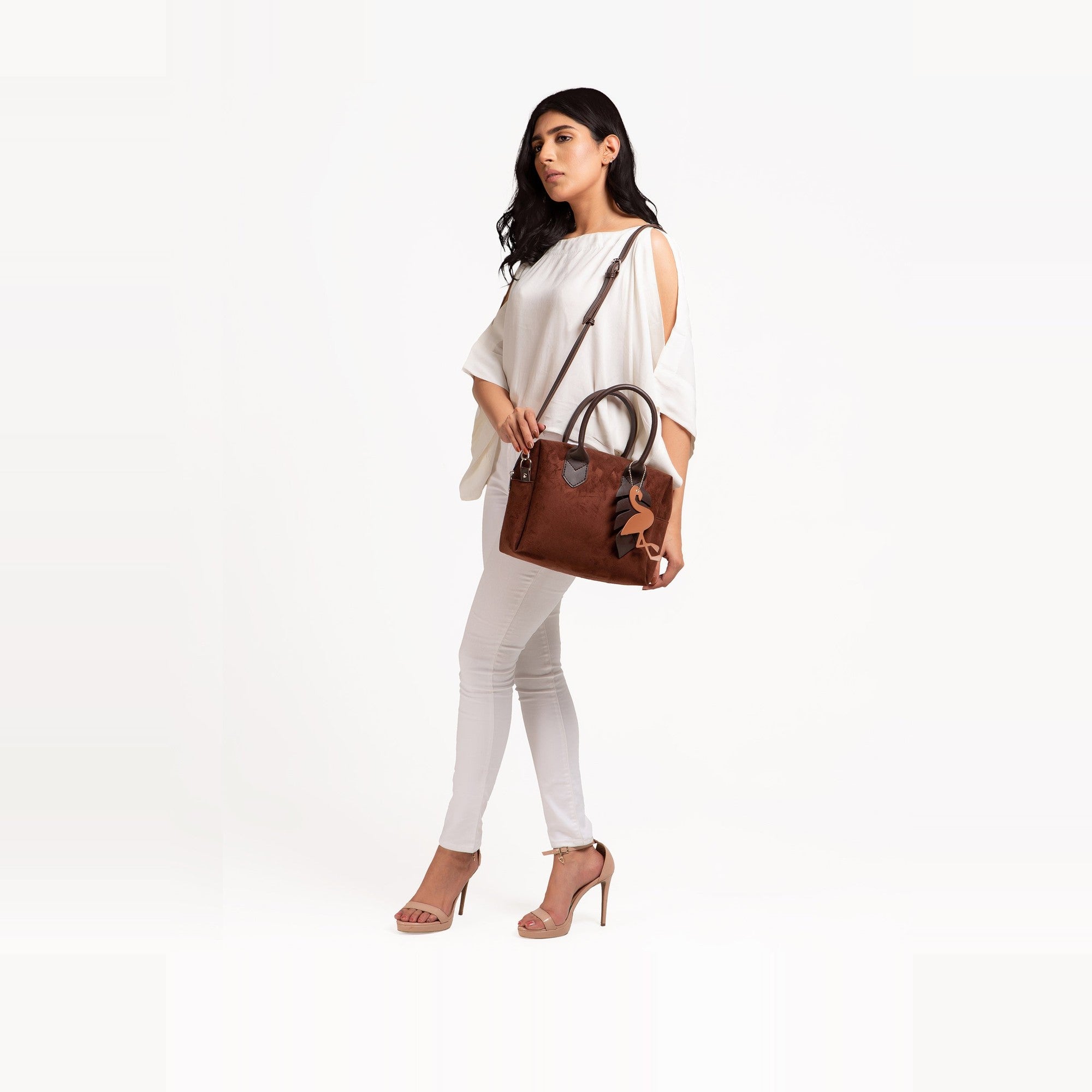 Dark brown suede mini bowling bag