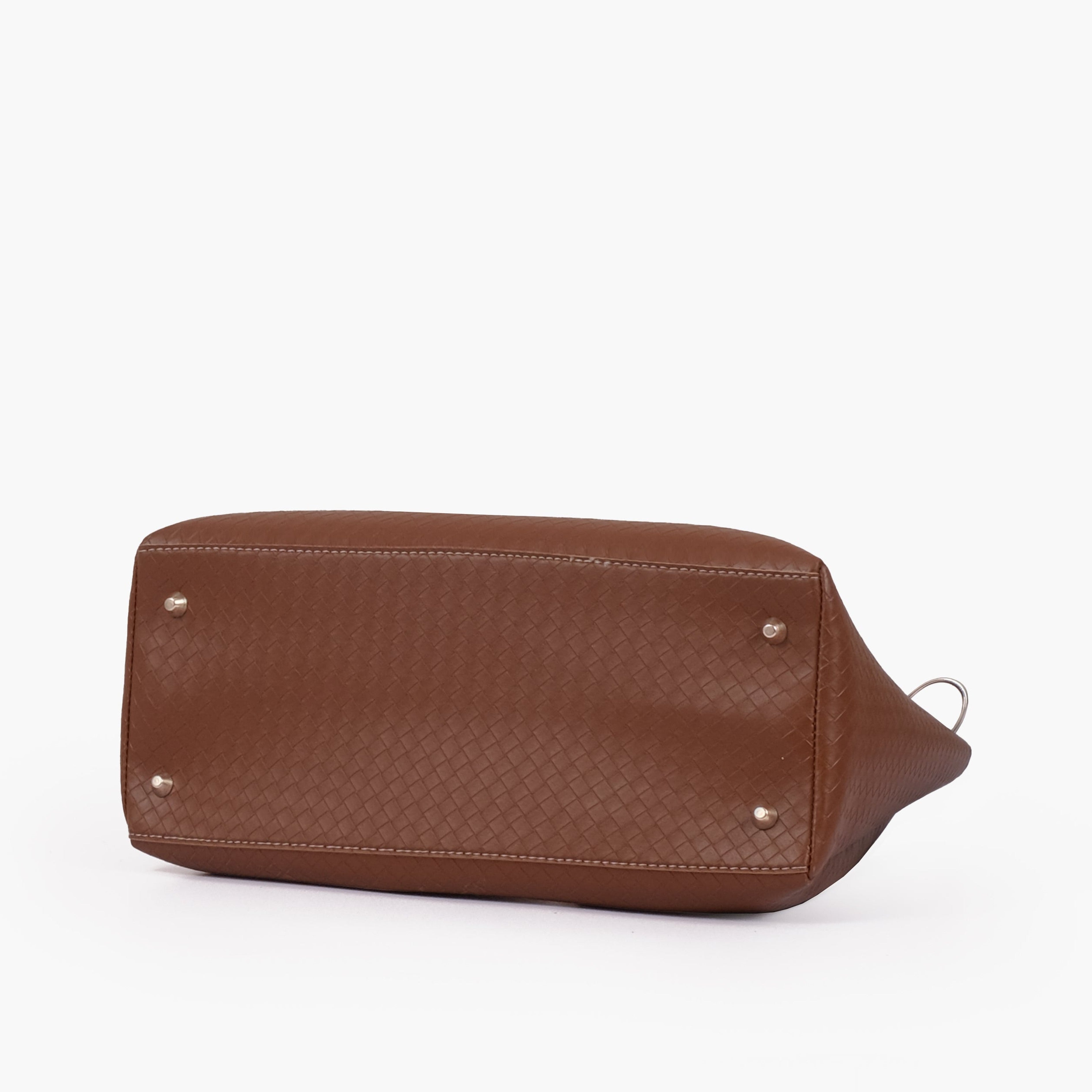 Brown weaved handbag with braided handle