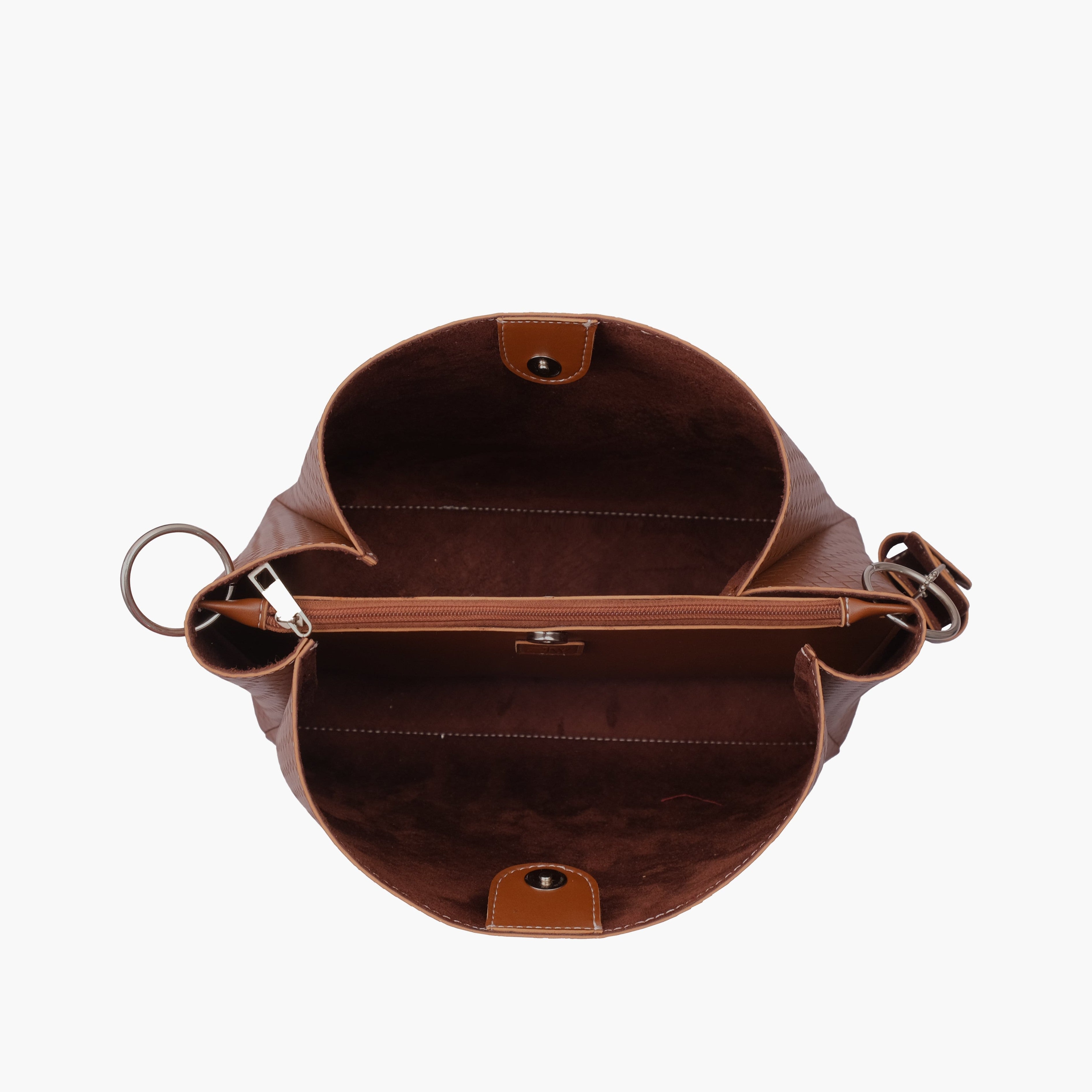 Brown weaved handbag with braided handle