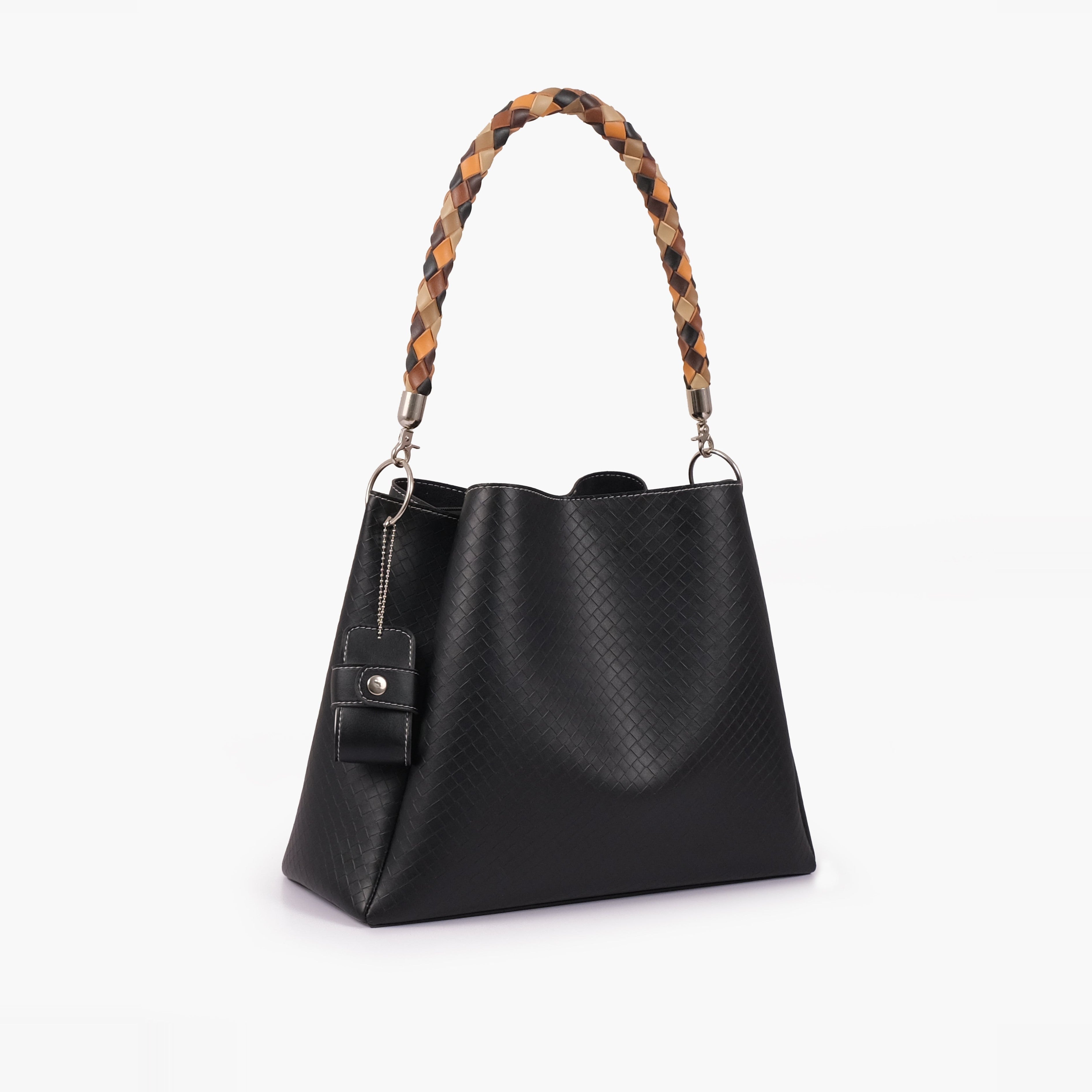 Black weaved handbag with braided handle