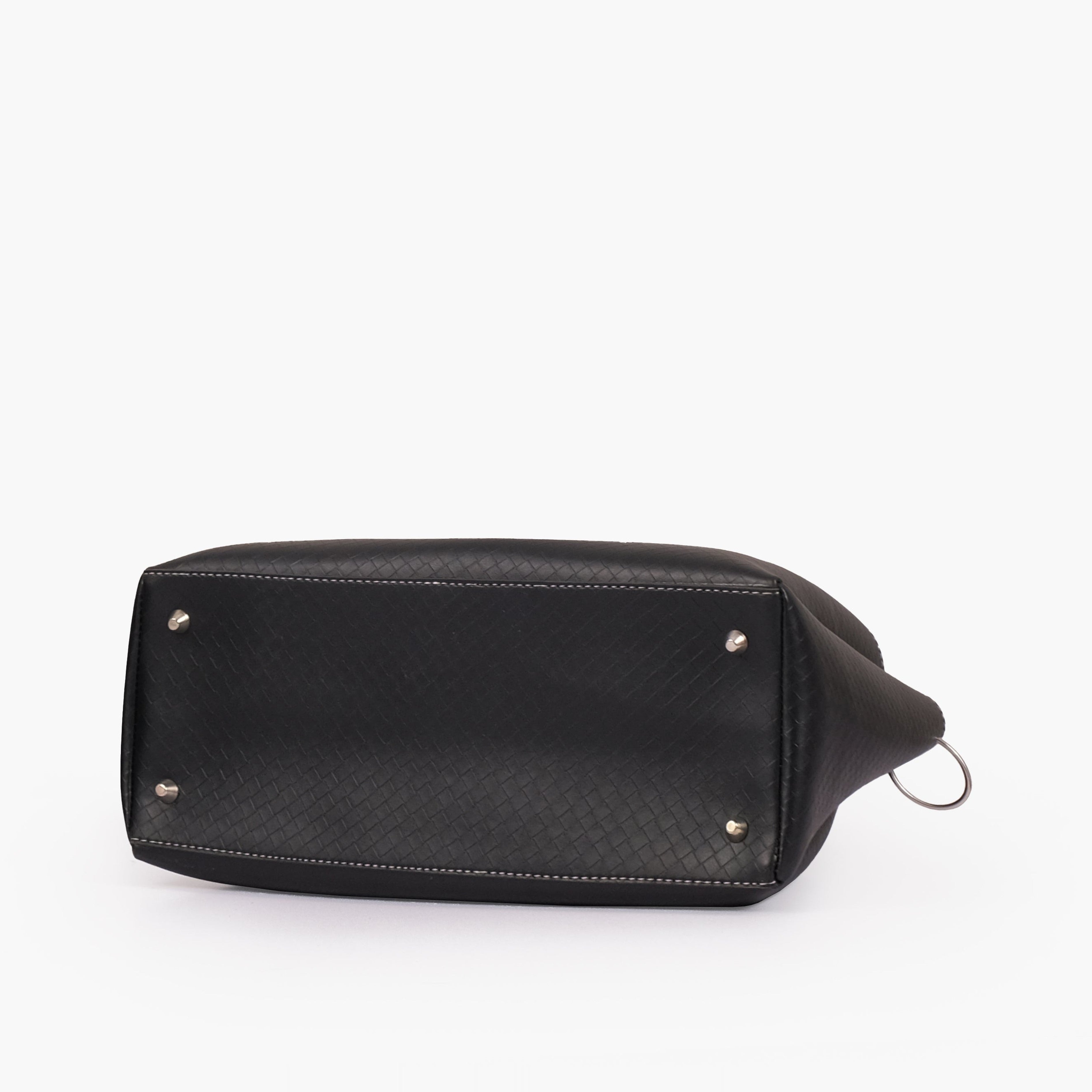 Black weaved handbag with braided handle