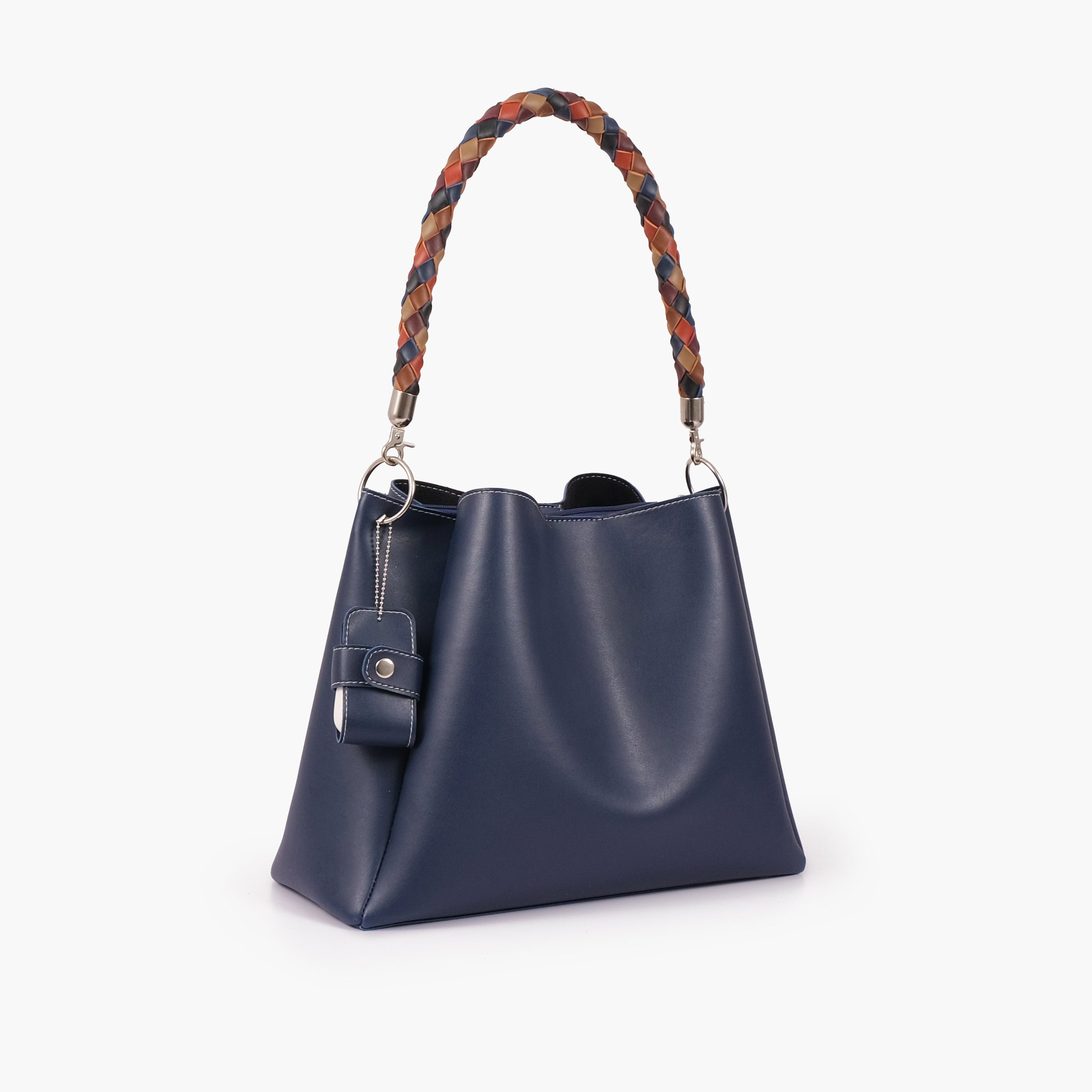 Blue handbag with braided handle