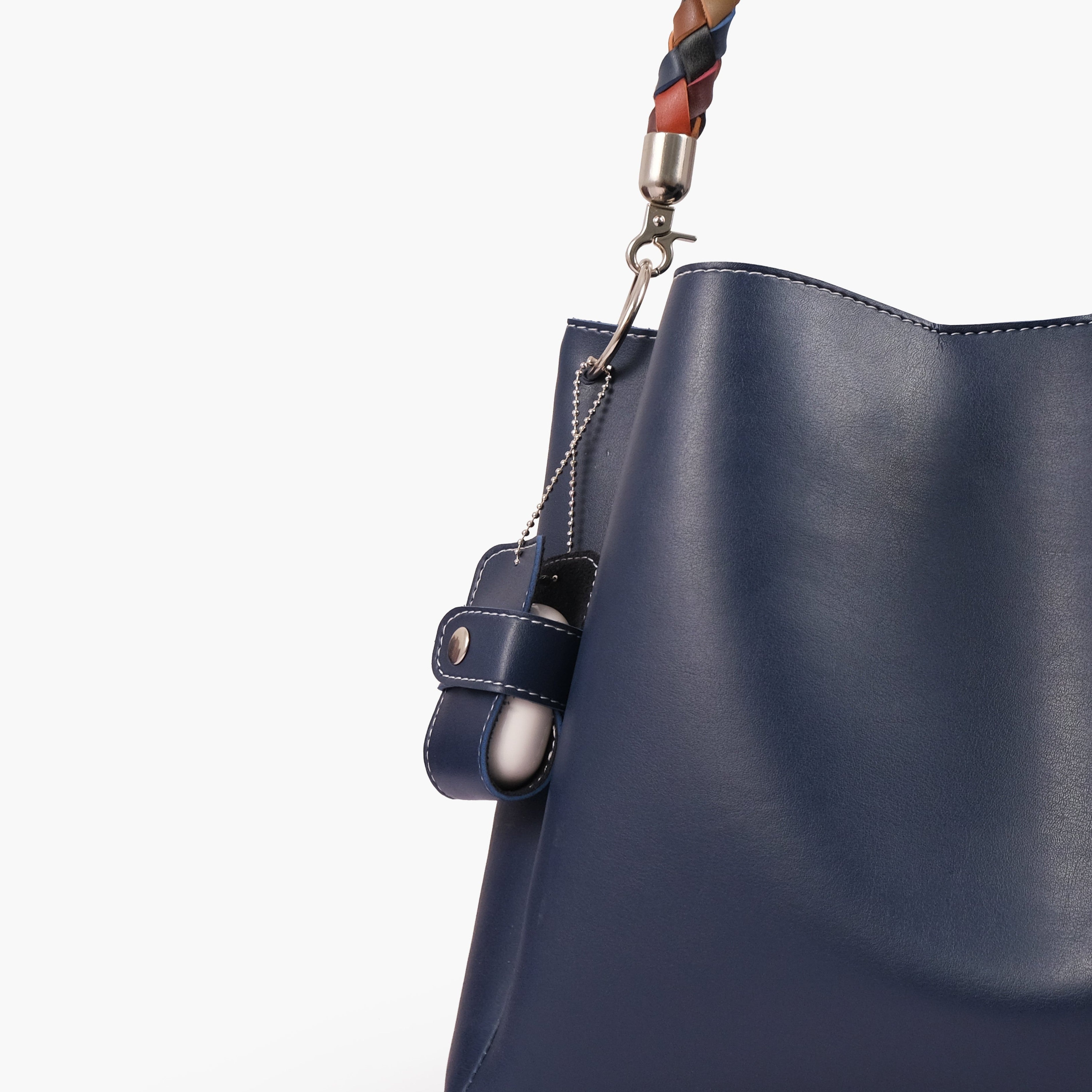 Blue handbag with braided handle