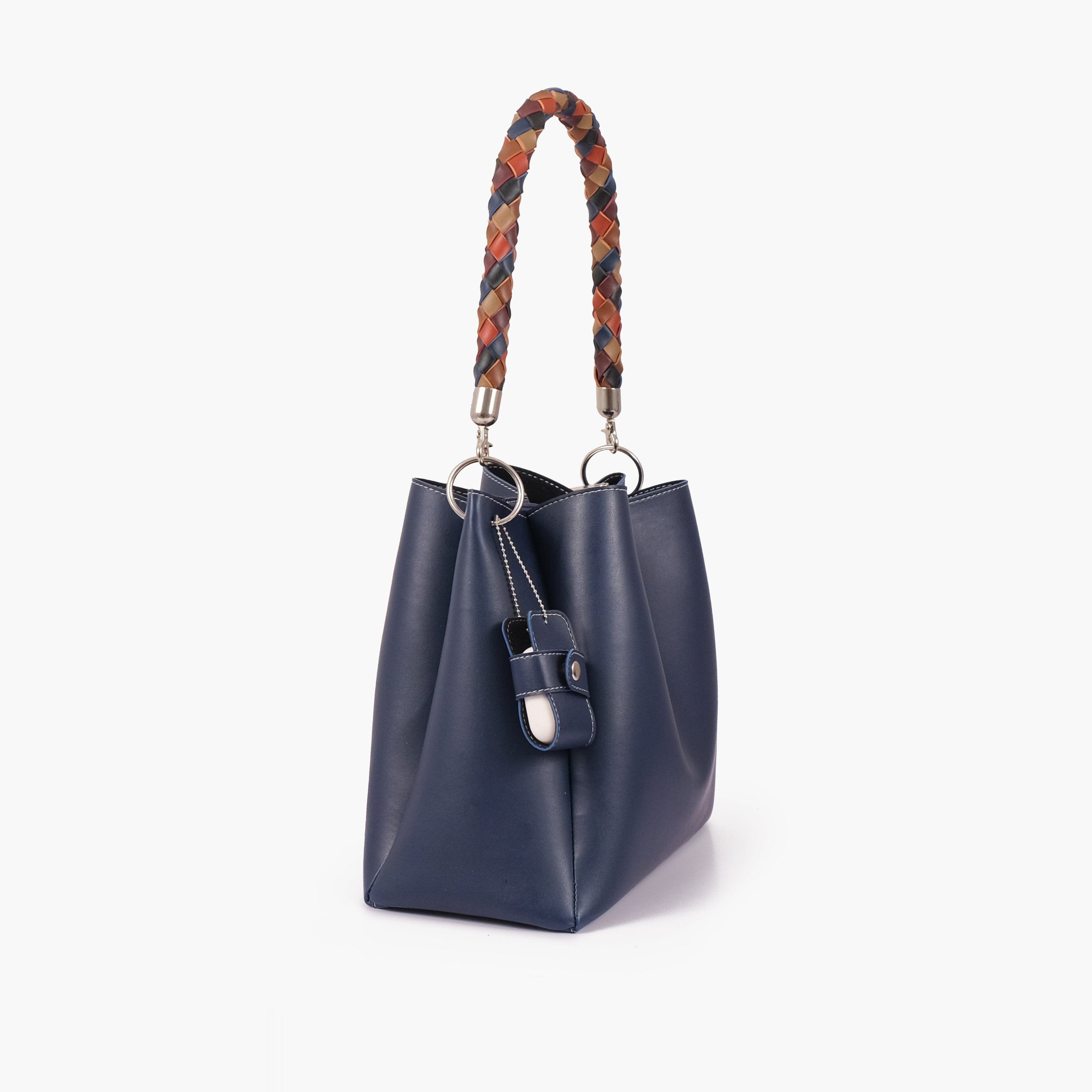 Blue handbag with braided handle