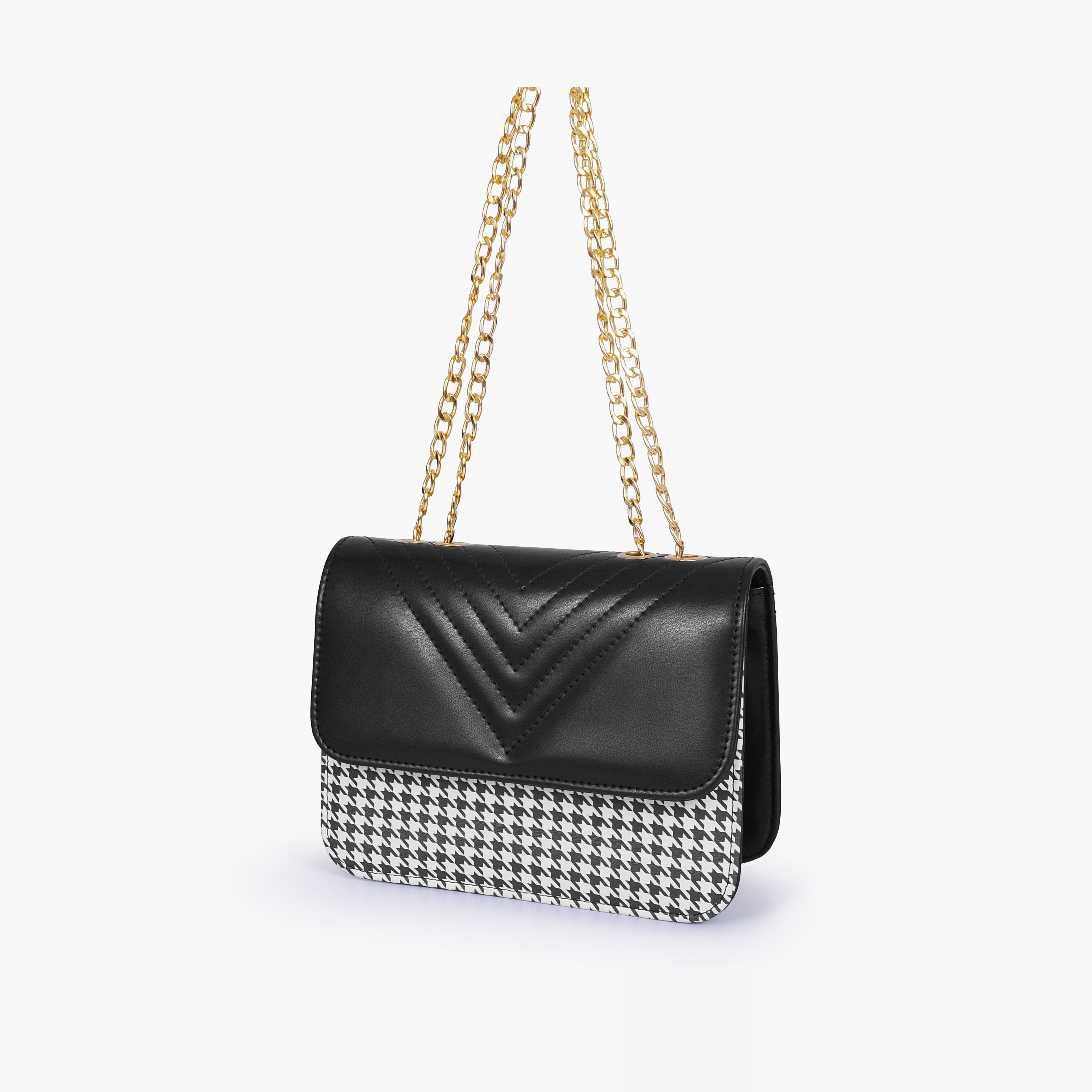Black houndstooth chain cross-body bag