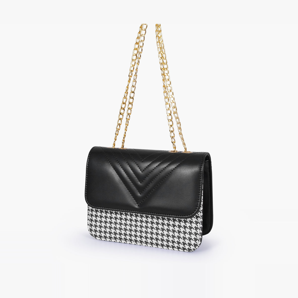 Black houndstooth chain cross-body bag